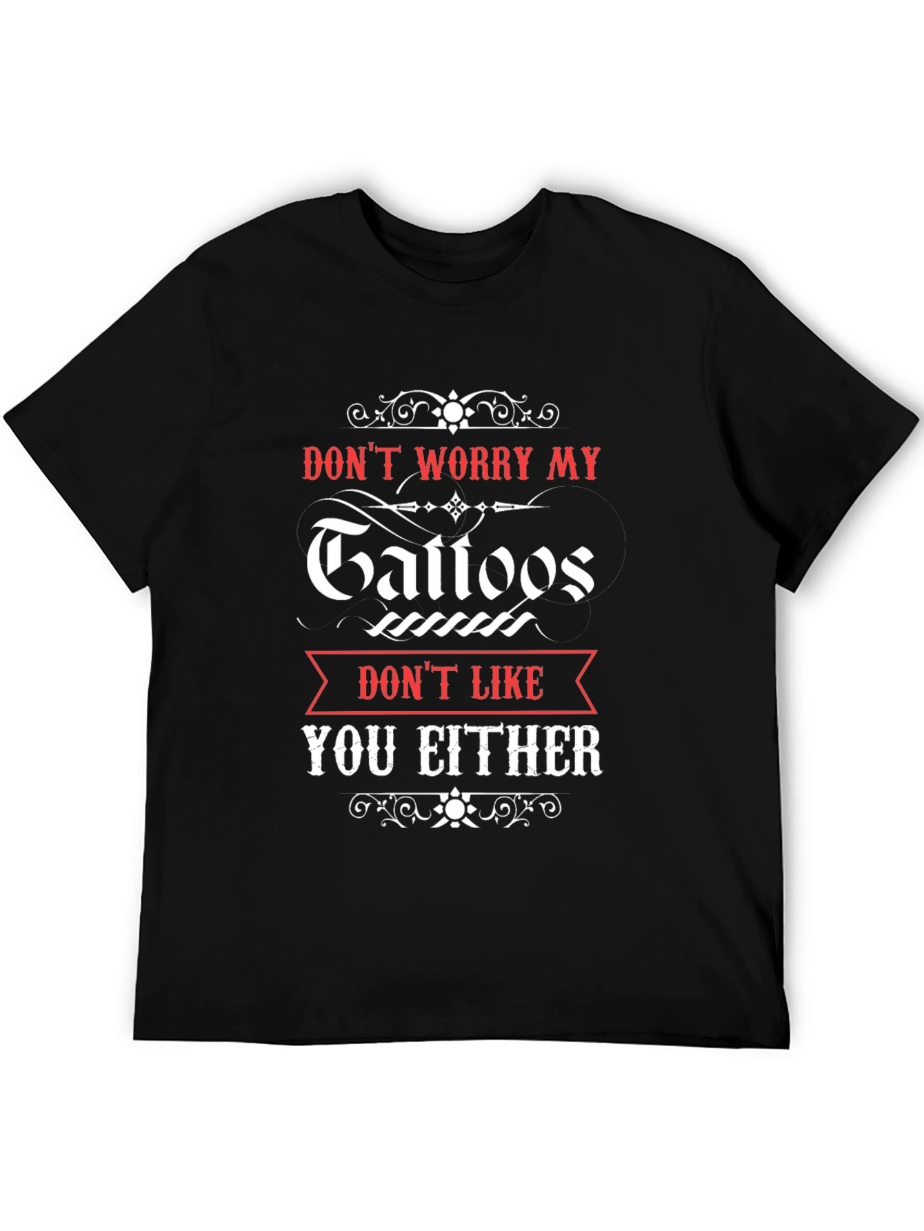 Funny Tattoo Graphic Black Cotton T-Shirt for Men