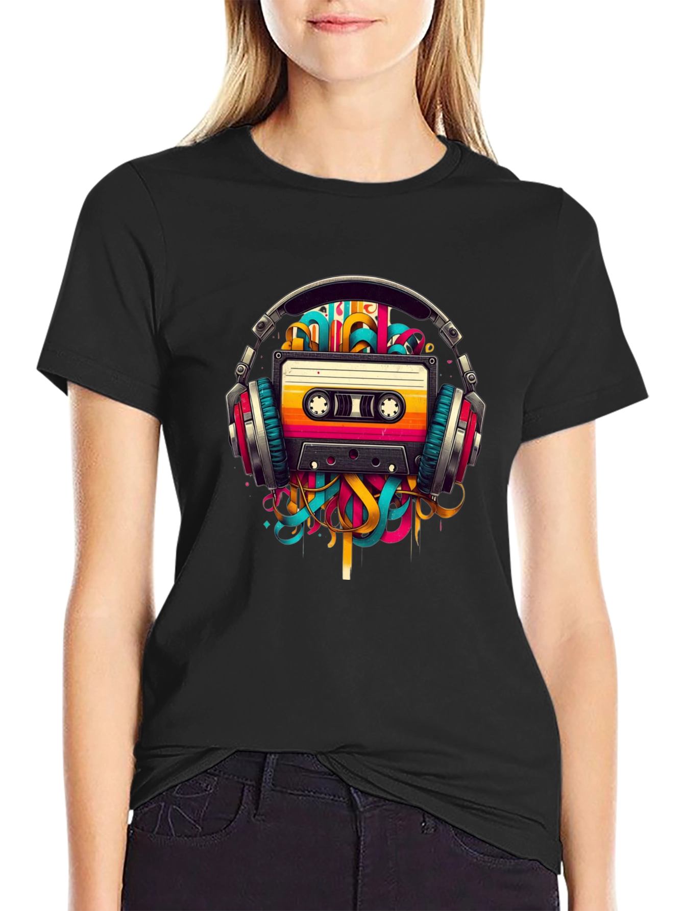 Retro Cassette Tape Headphones Graphic T-Shirt