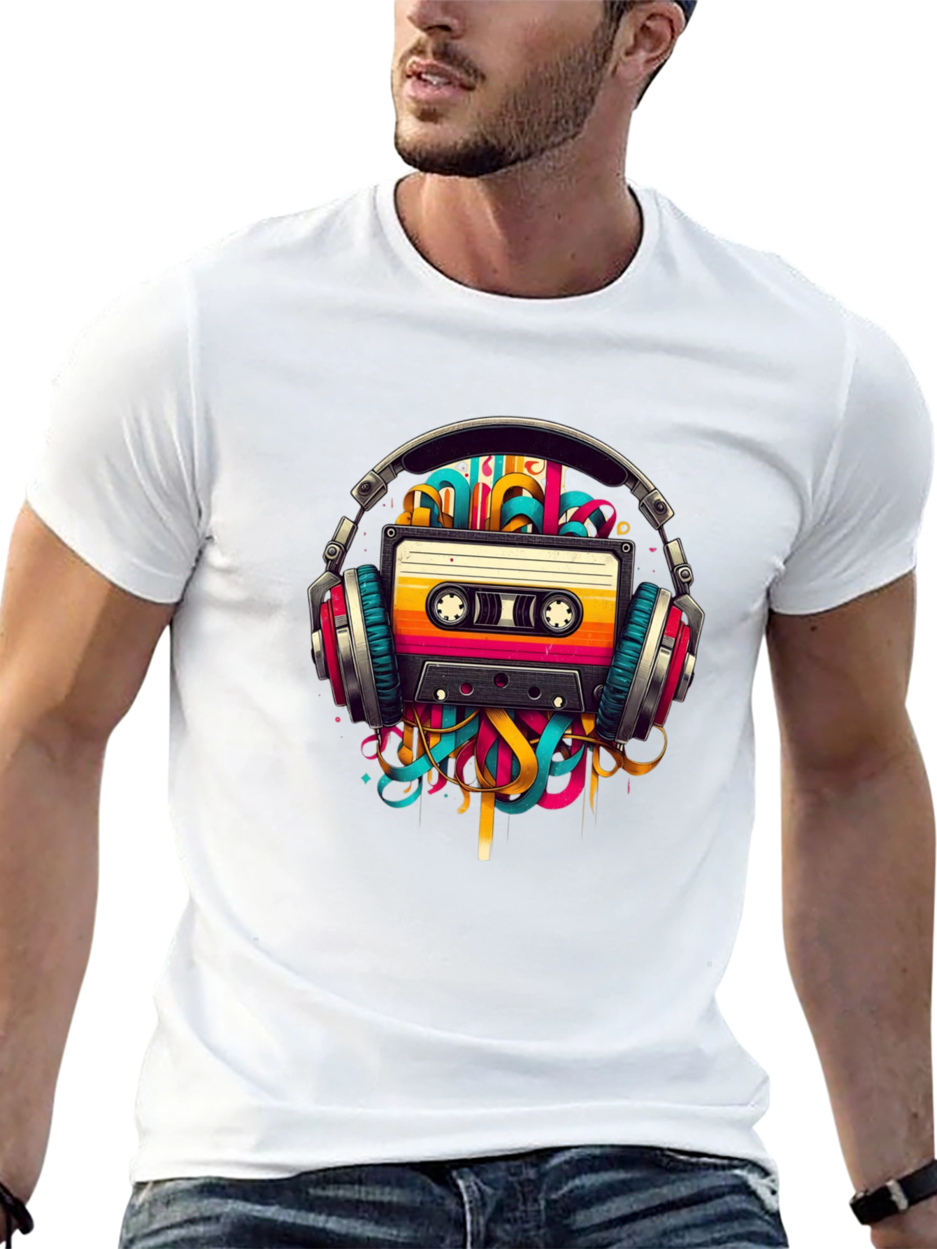 Retro Cassette Tape Headphones Graphic T-Shirt