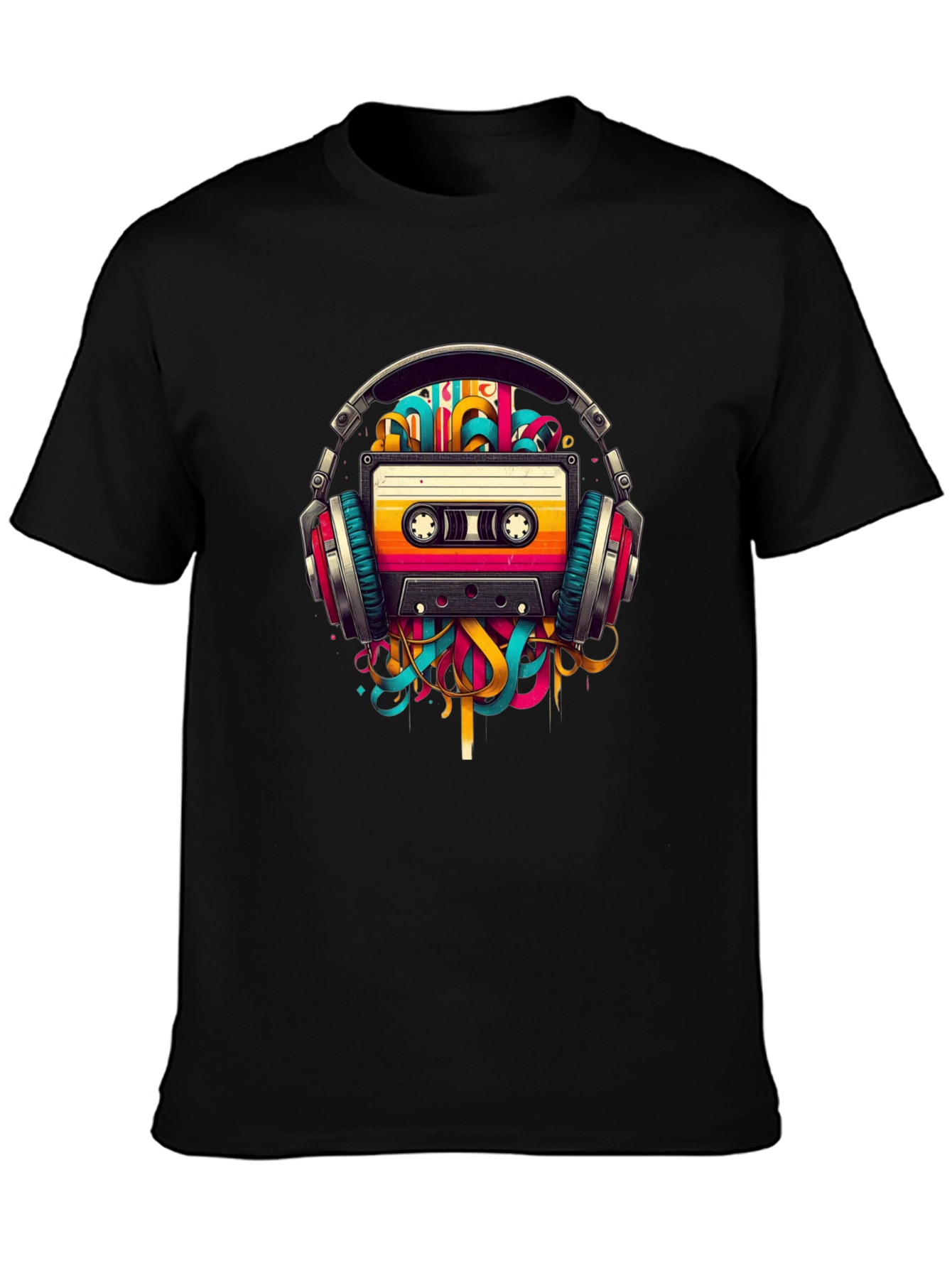 Retro Cassette Tape Headphones Graphic T-Shirt