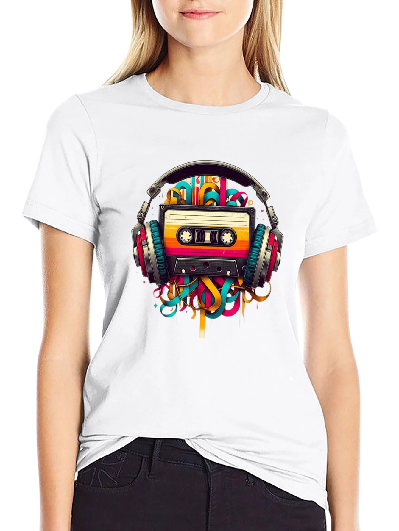Retro Cassette Tape Headphones Graphic T-Shirt