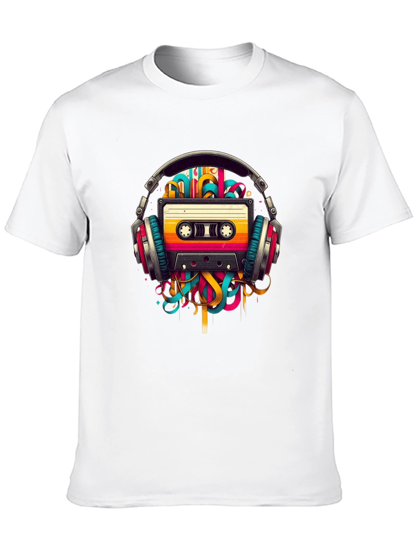 Retro Cassette Tape Headphones Graphic T-Shirt