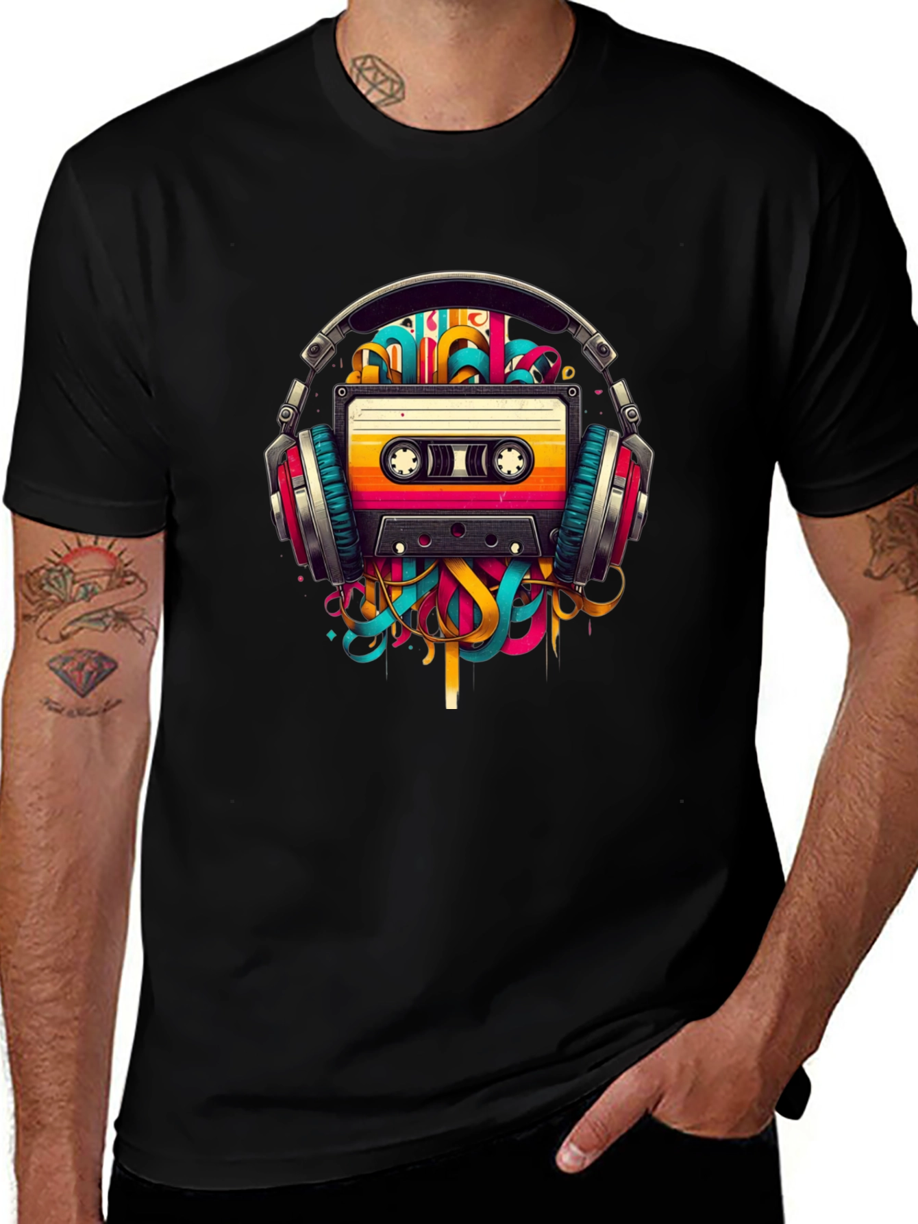 Retro Cassette Tape Headphones Graphic T-Shirt