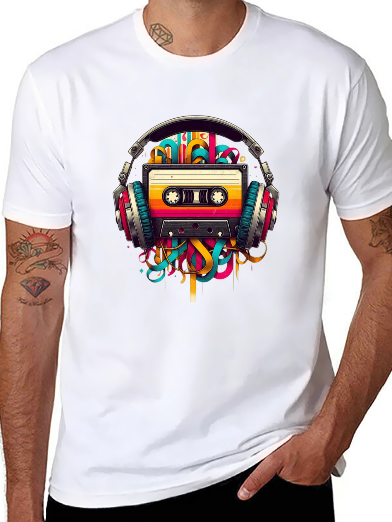 Retro Cassette Tape Headphones Graphic T-Shirt