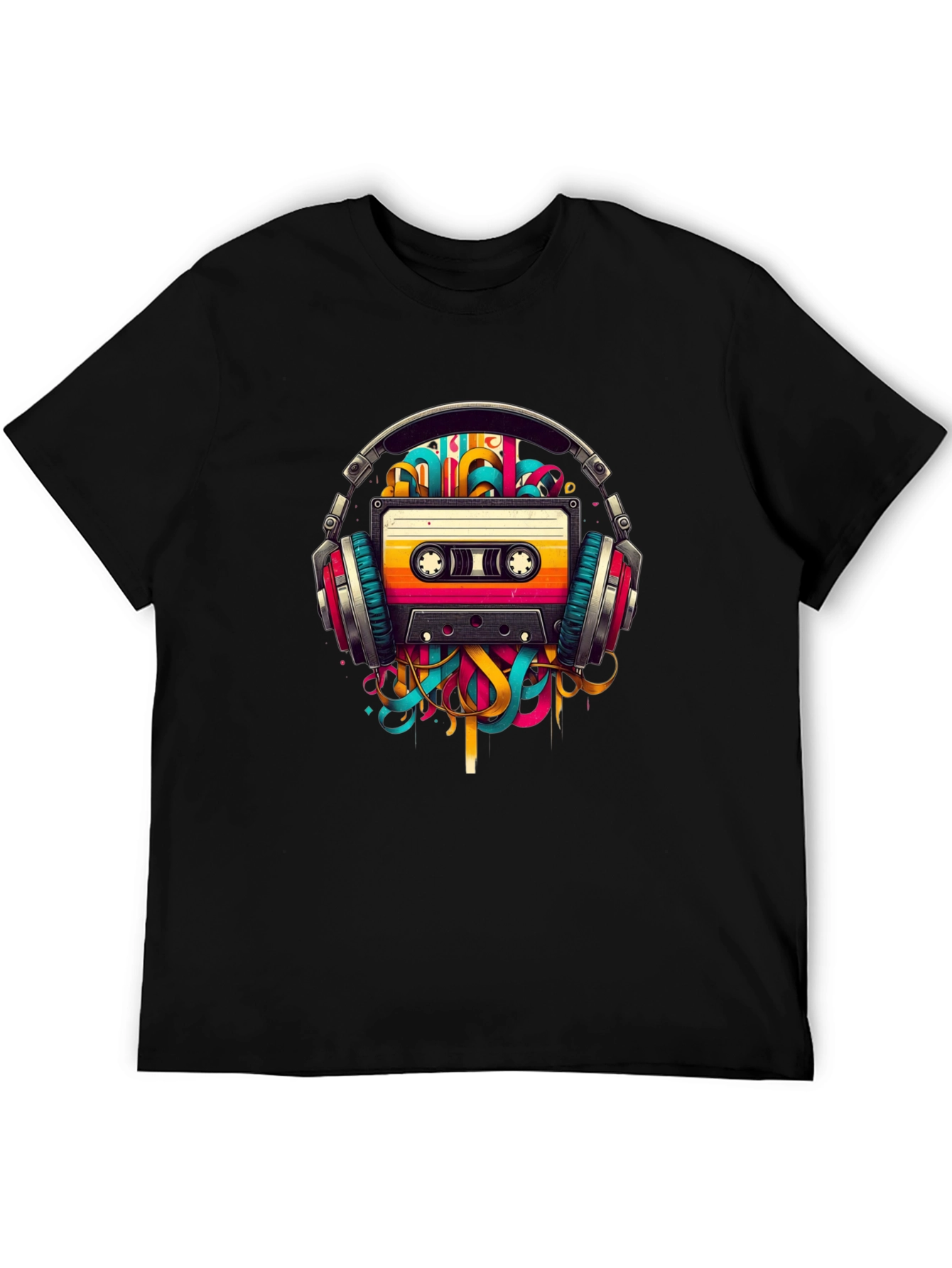 Retro Cassette Tape Headphones Graphic T-Shirt