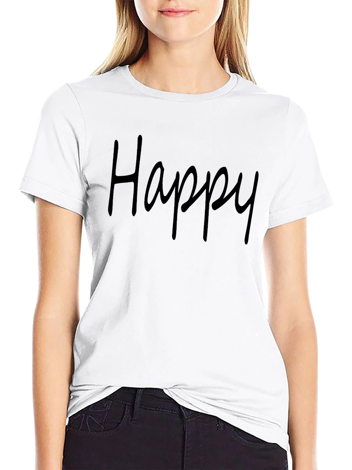 Happy Graphic T-Shirt - Black Casual Tee
