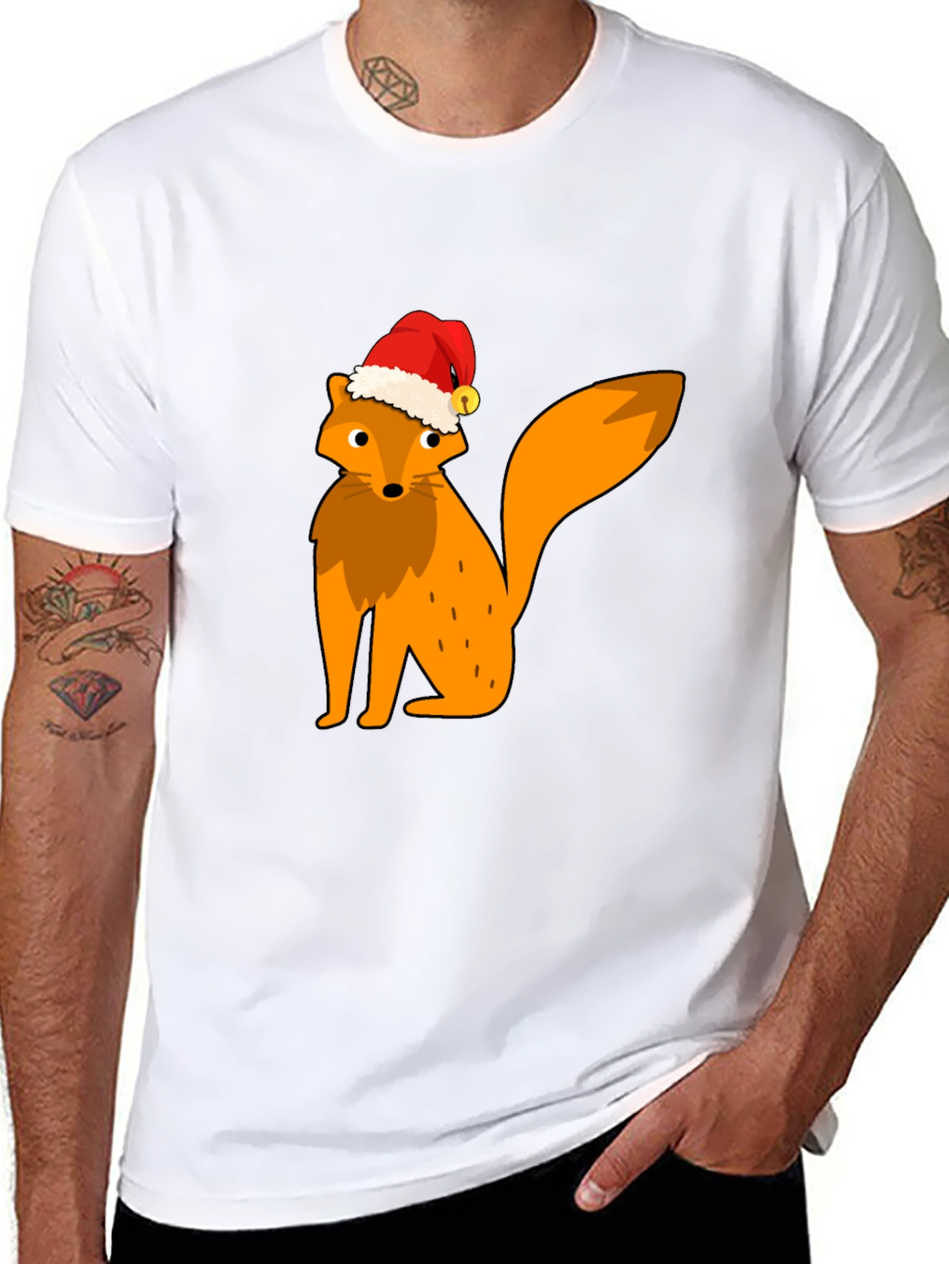 Festive Fox Graphic Tee - Black Cotton T-Shirt