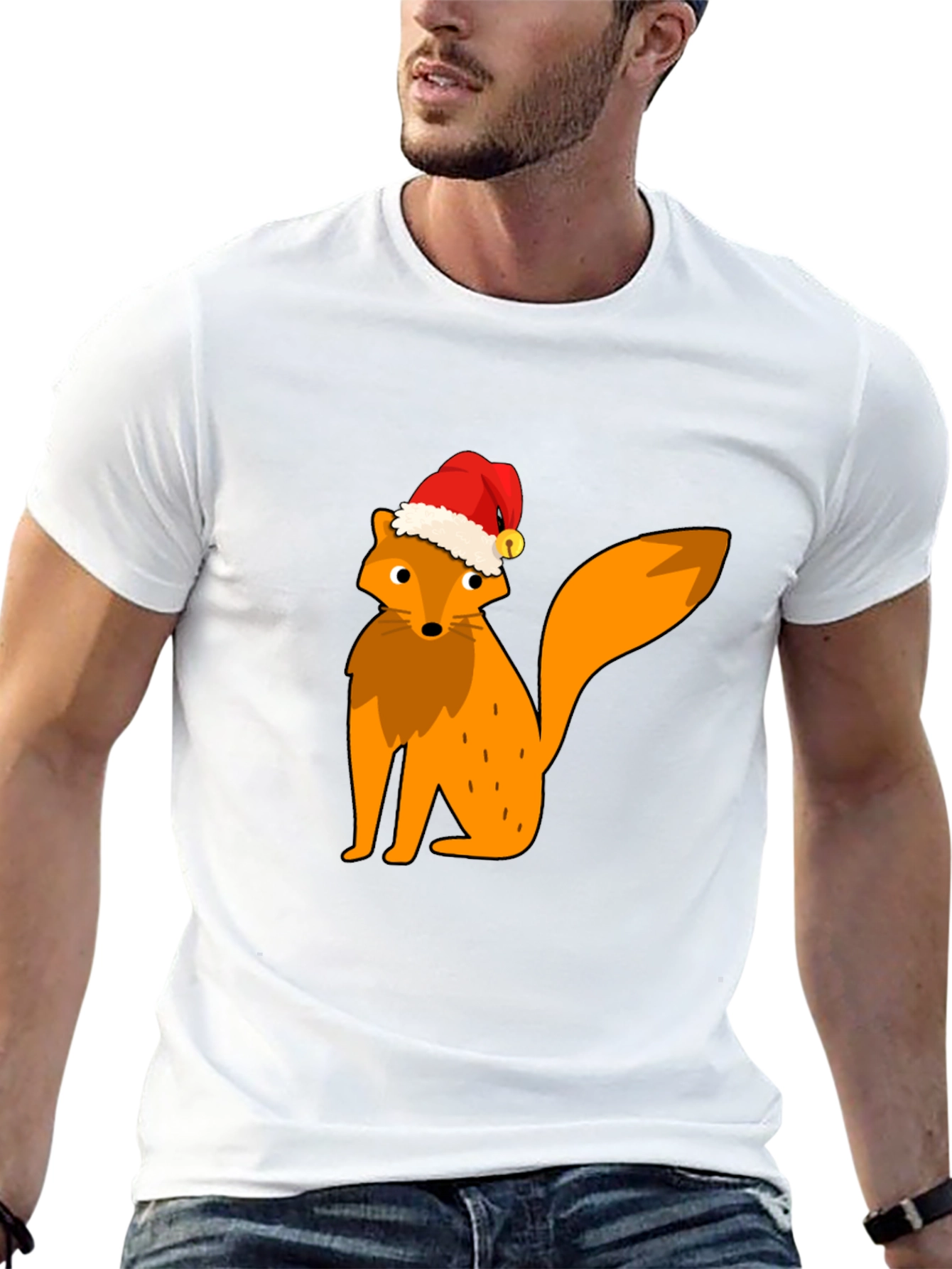 Festive Fox Graphic Tee - Black Cotton T-Shirt