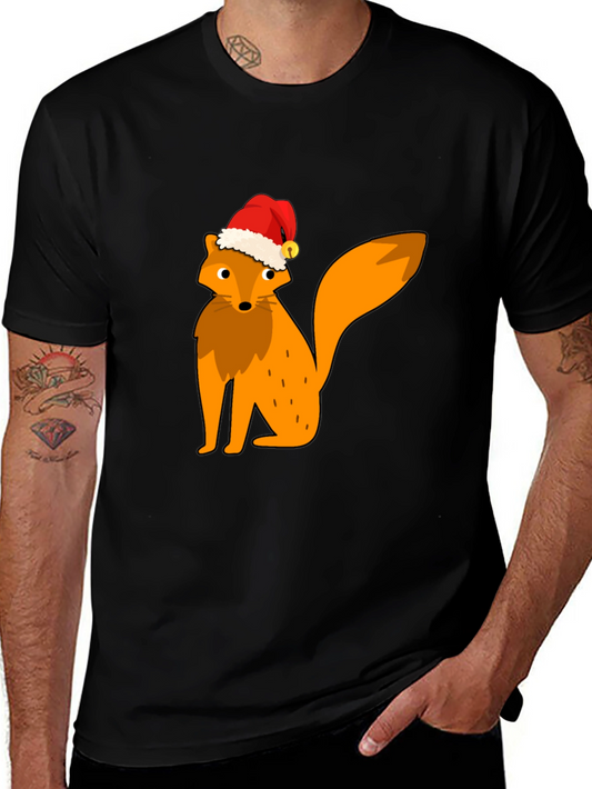 Festive Fox Graphic Tee - Black Cotton T-Shirt