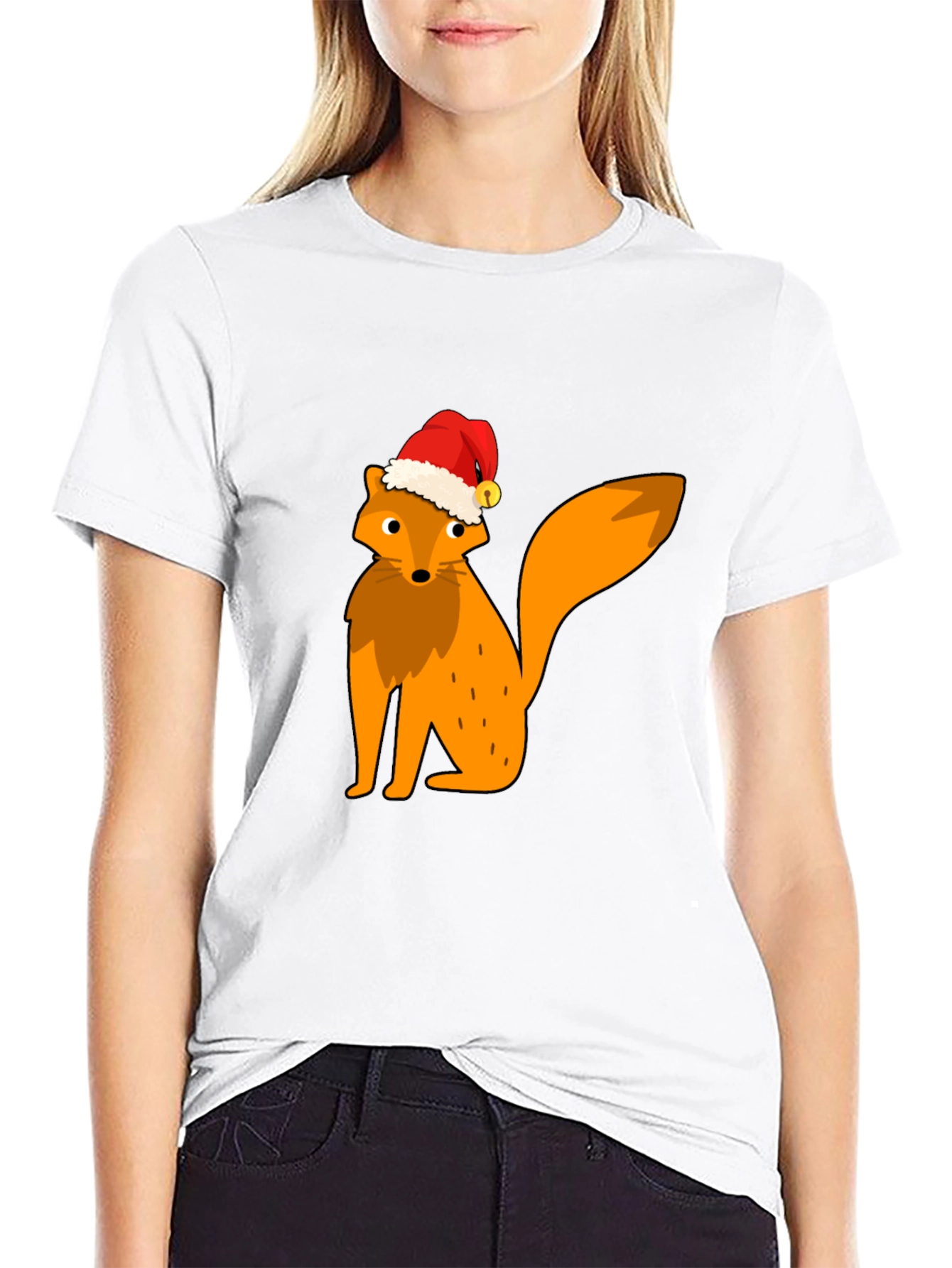 Festive Fox Graphic Tee - Black Cotton T-Shirt