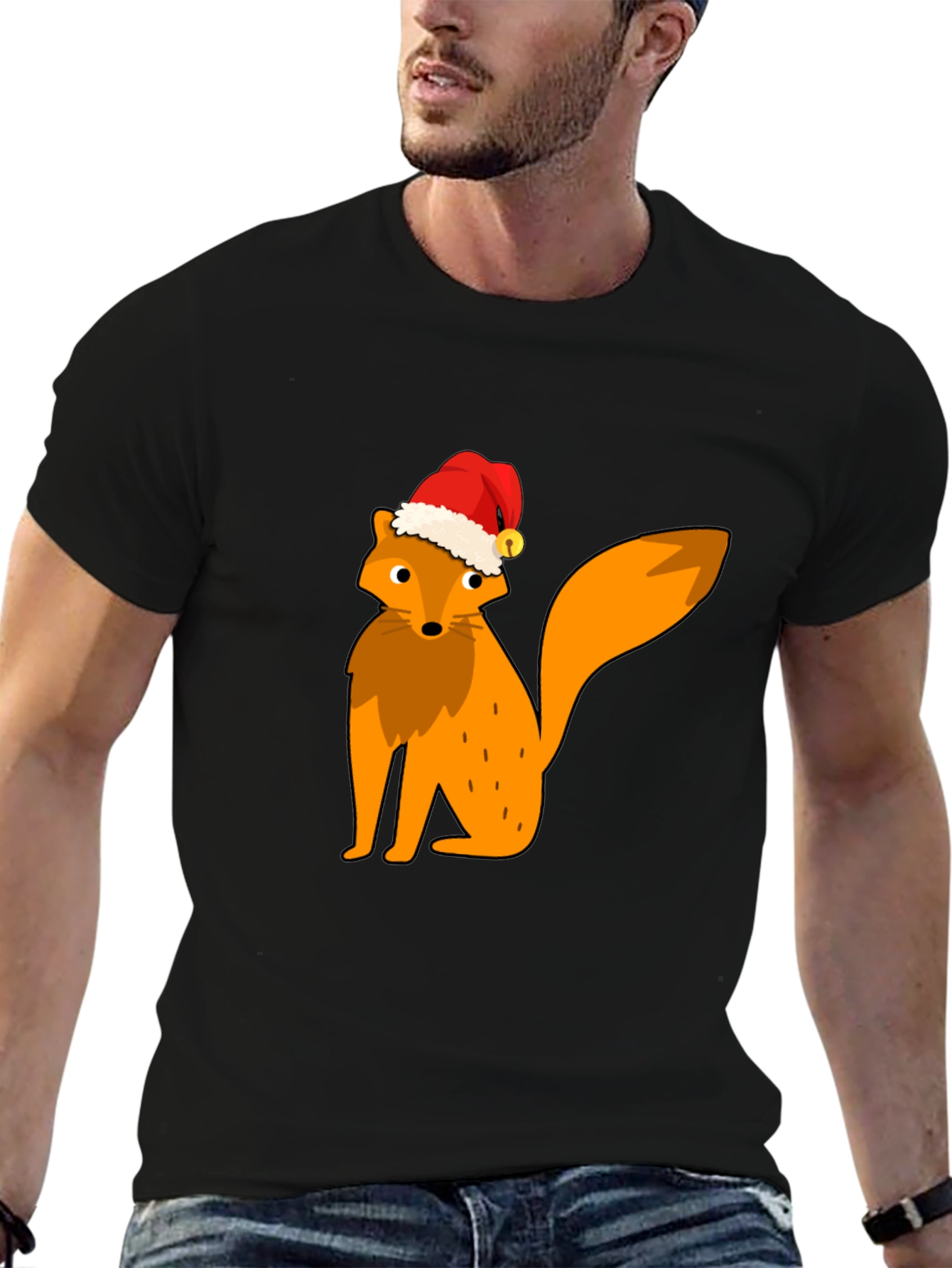 Festive Fox Graphic Tee - Black Cotton T-Shirt