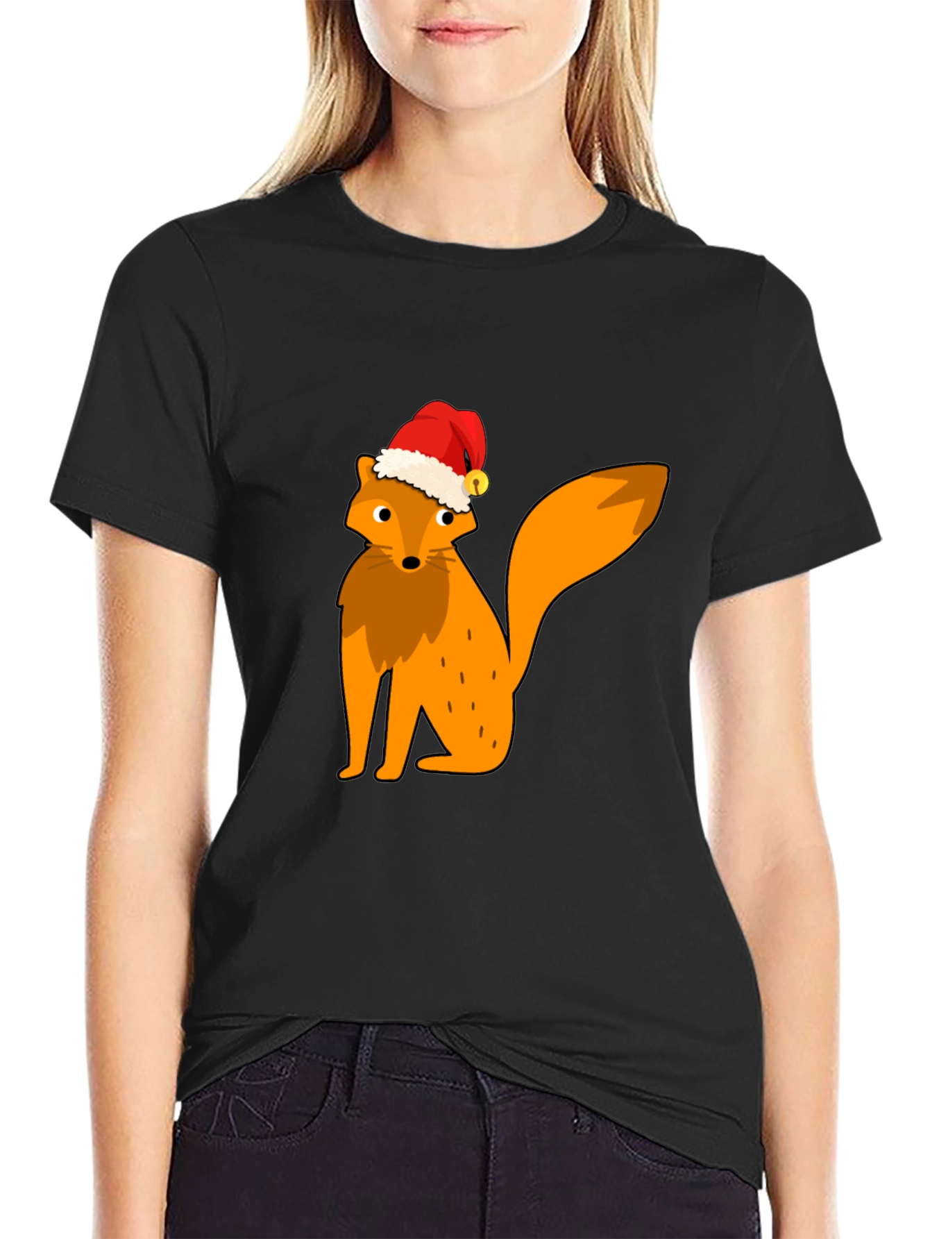 Festive Fox Graphic Tee - Black Cotton T-Shirt