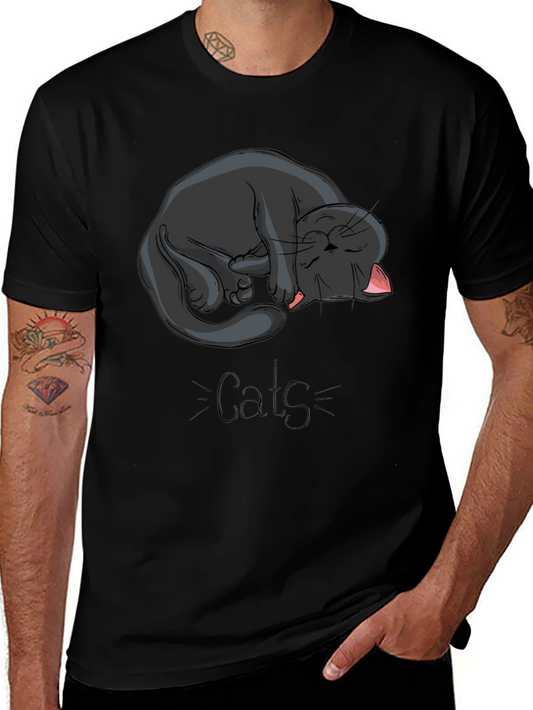 Black Cat Nap Graphic Tee - Cute Cats Design
