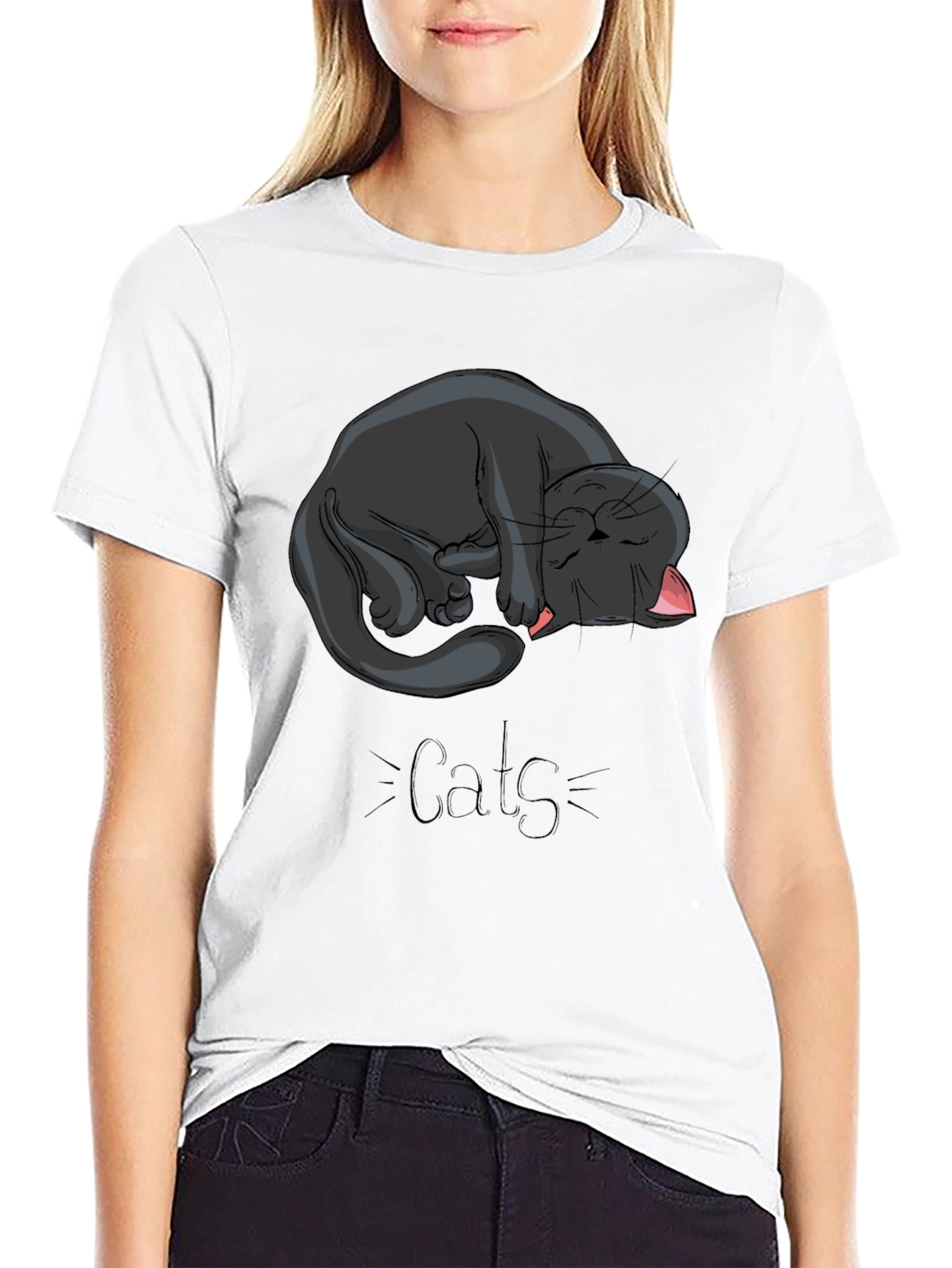 Black Cat Nap Graphic Tee - Cute Cats Design