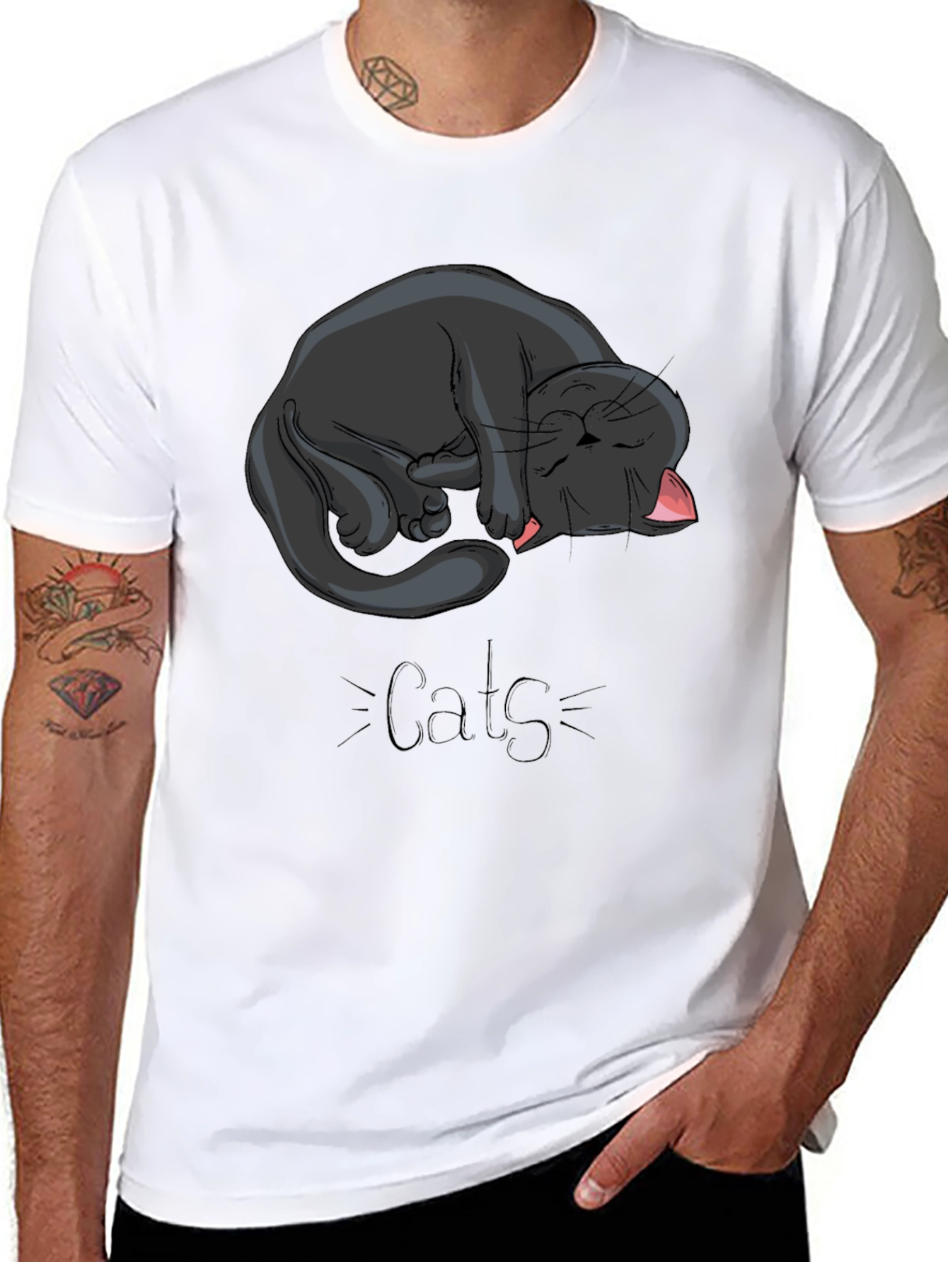 Black Cat Nap Graphic Tee - Cute Cats Design