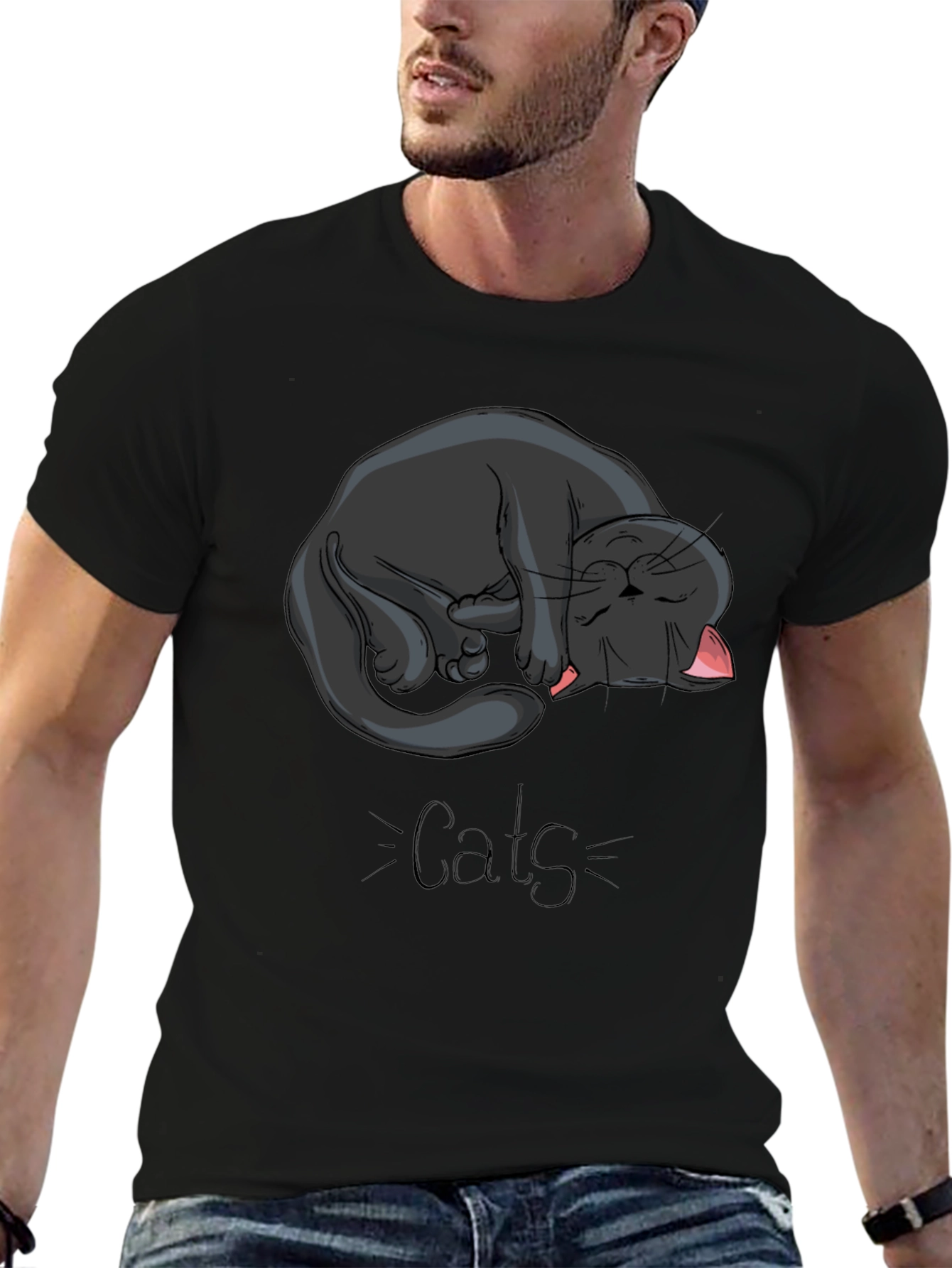 Black Cat Nap Graphic Tee - Cute Cats Design