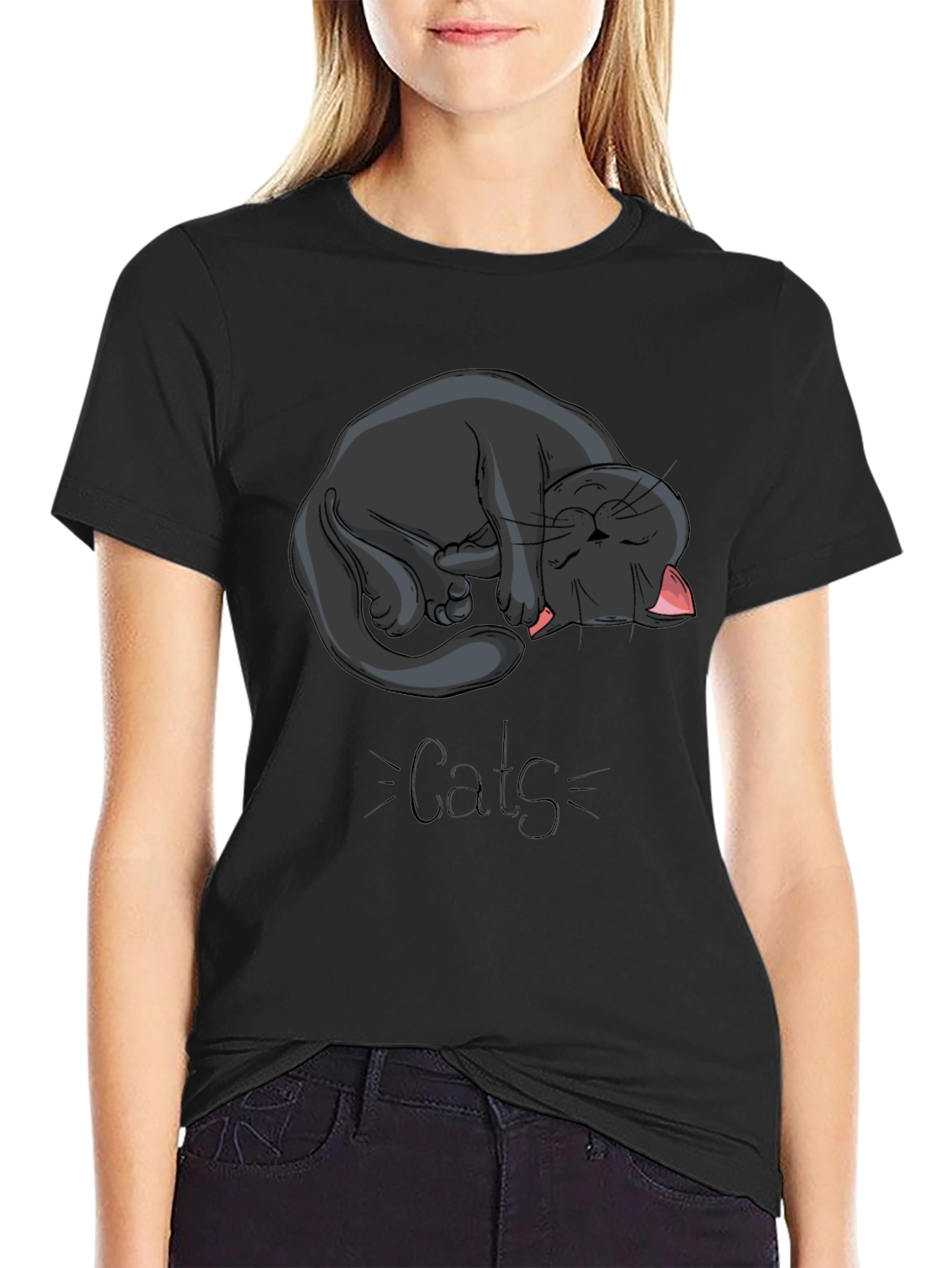 Black Cat Nap Graphic Tee - Cute Cats Design
