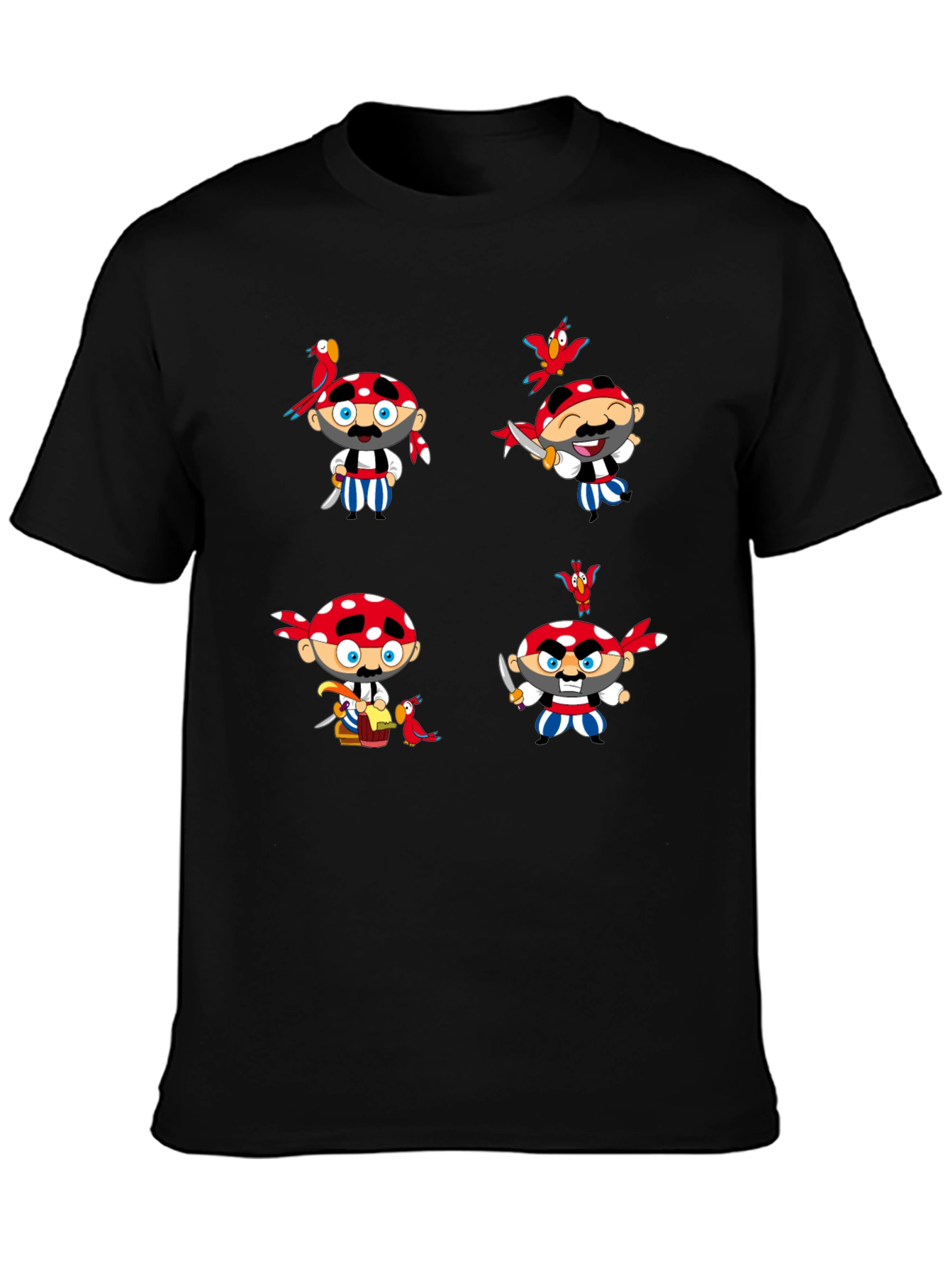 Pirate Cartoon Graphic Black T-Shirt