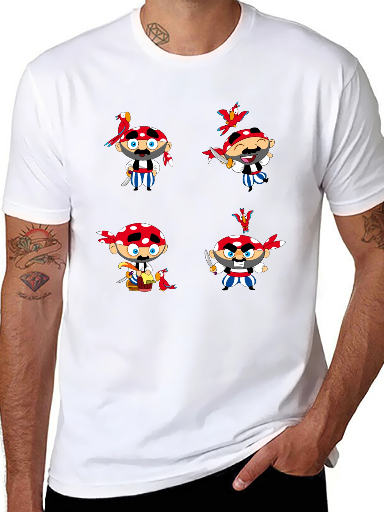 Pirate Cartoon Graphic Black T-Shirt