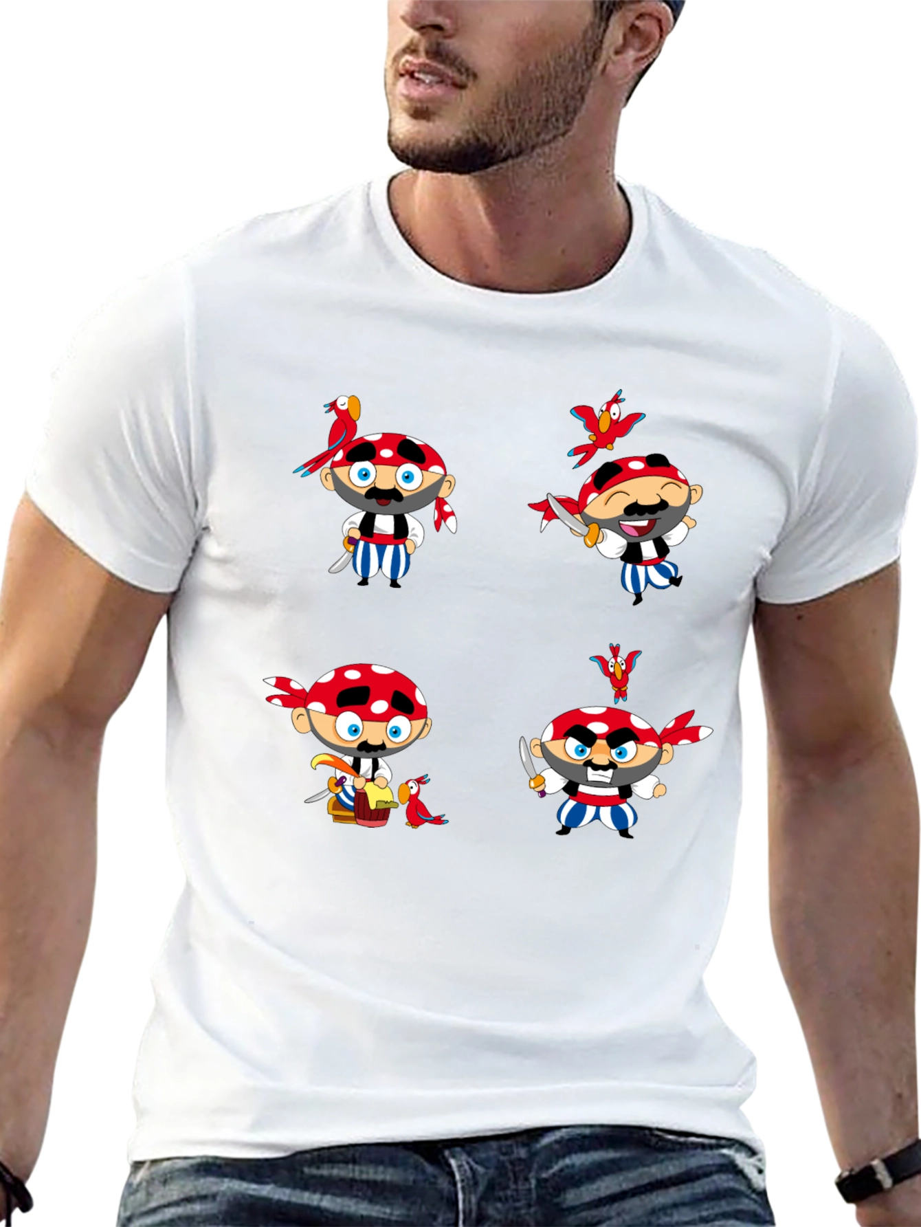 Pirate Cartoon Graphic Black T-Shirt