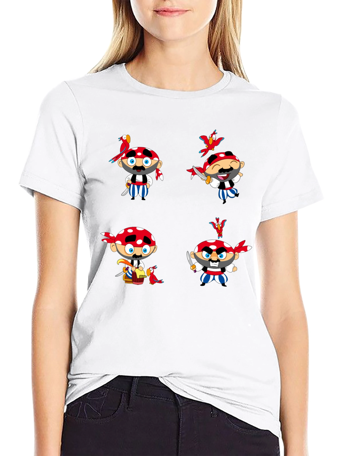 Pirate Cartoon Graphic Black T-Shirt