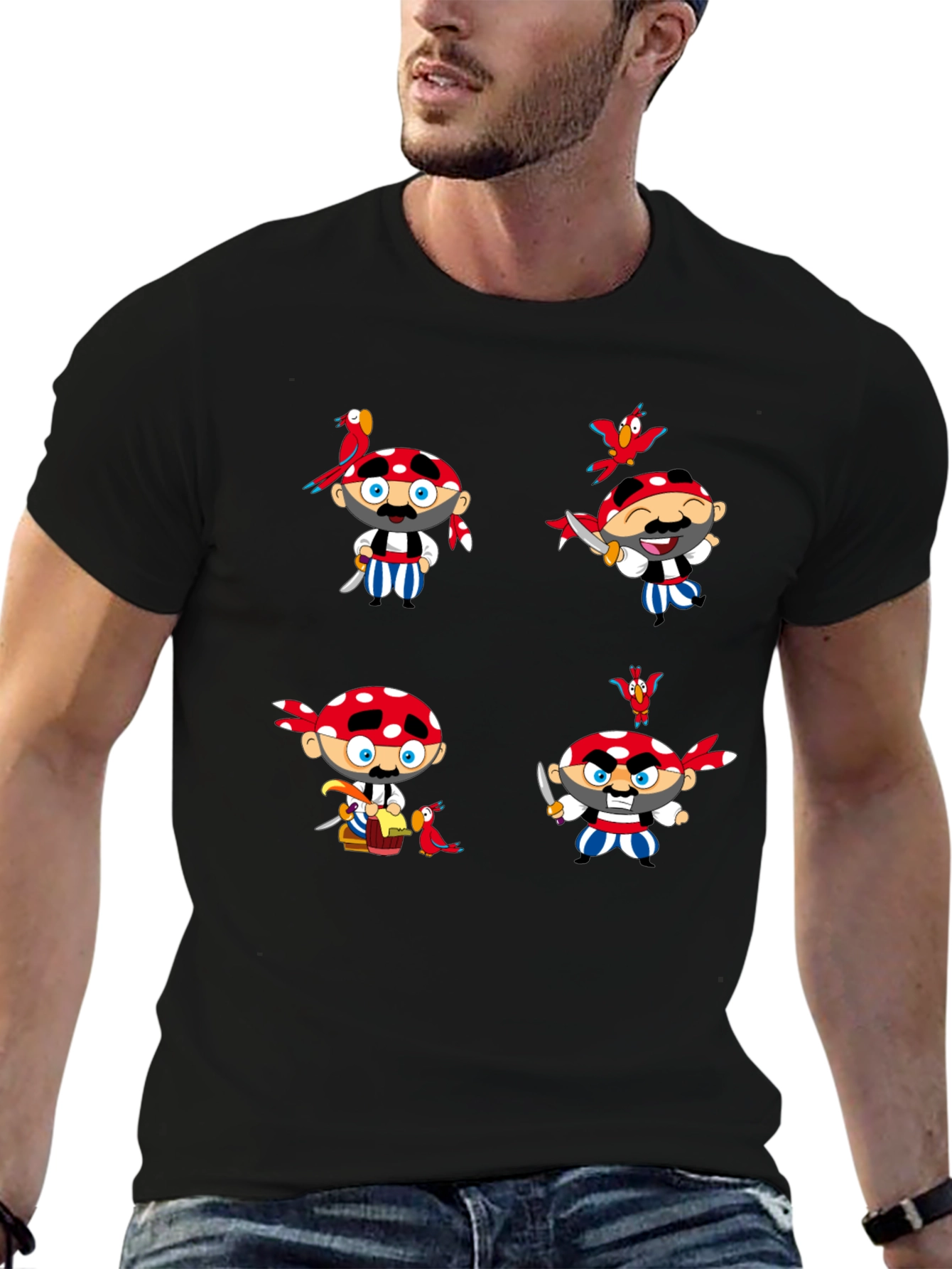 Pirate Cartoon Graphic Black T-Shirt