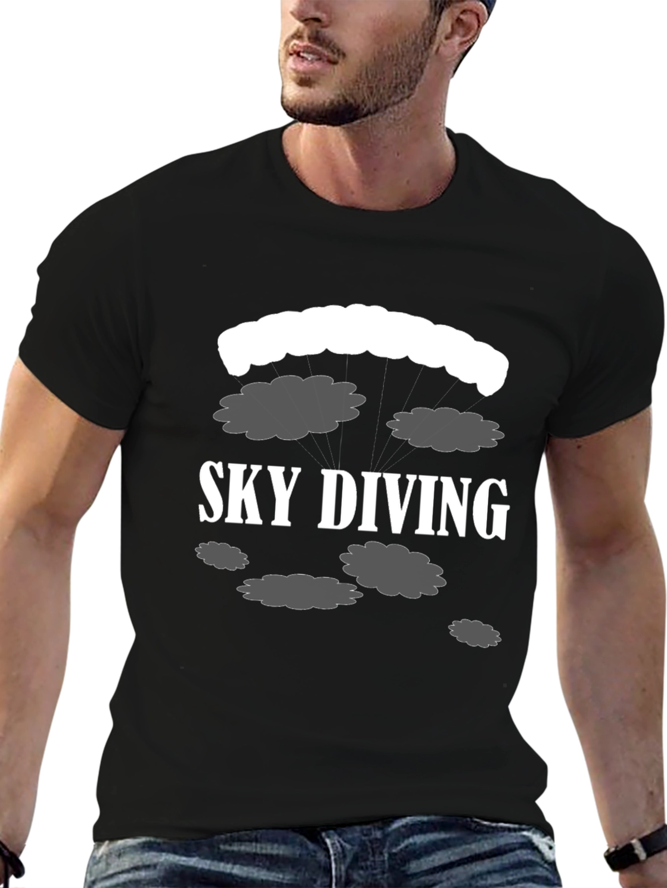 Sky Diving T-Shirt - Black Cotton Tee