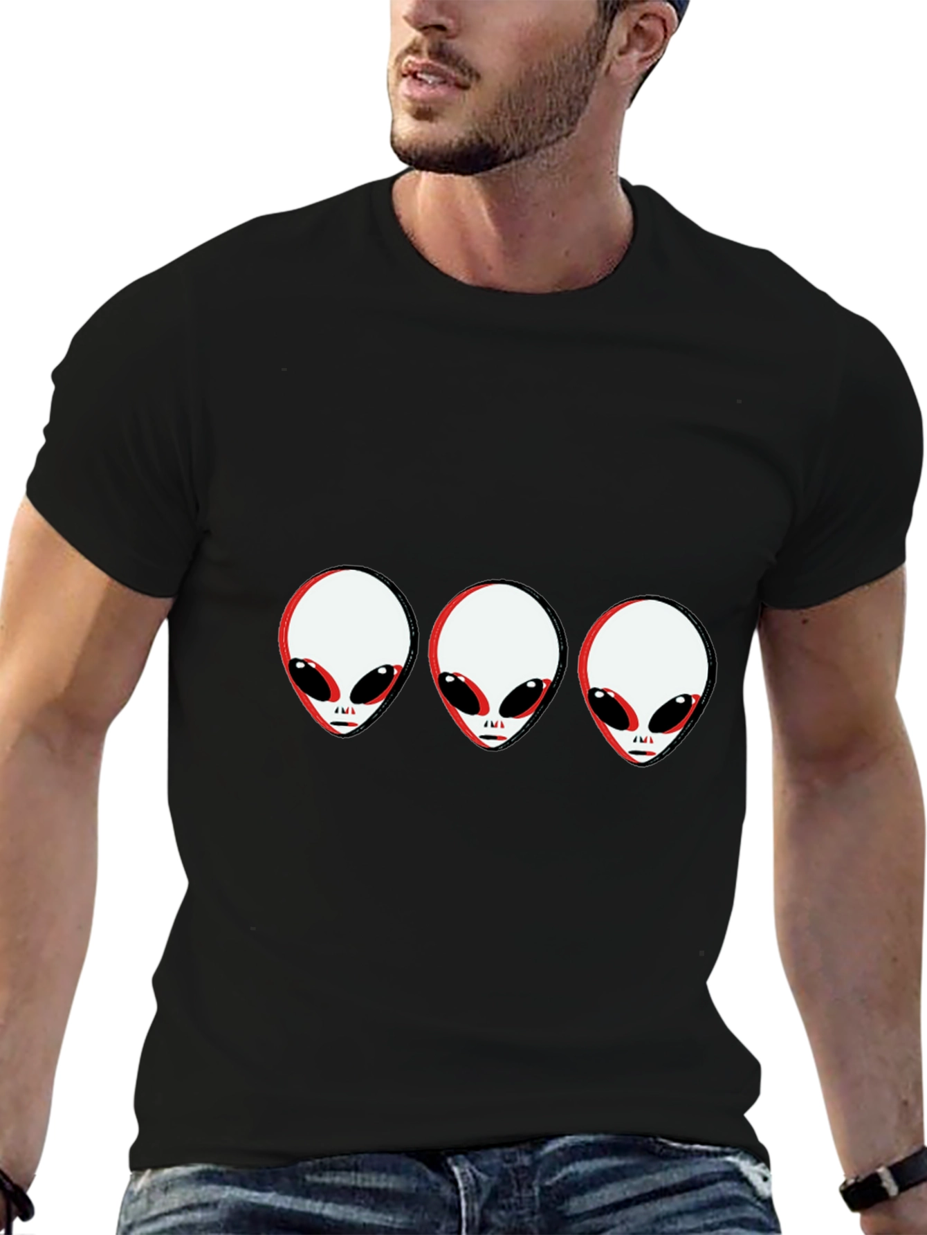 Alien Head Graphic Tee - Black Cotton T-Shirt