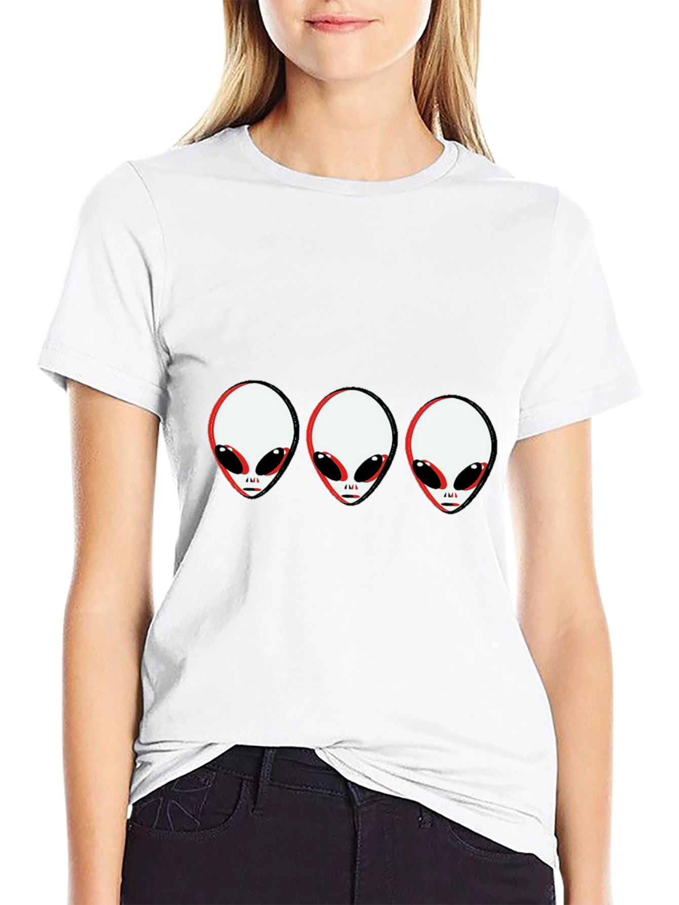 Alien Head Graphic Tee - Black Cotton T-Shirt