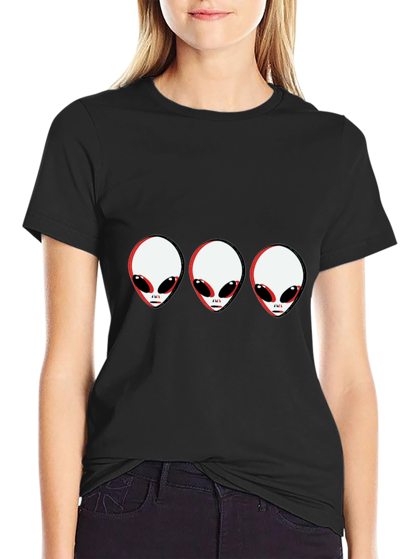 Alien Head Graphic Tee - Black Cotton T-Shirt