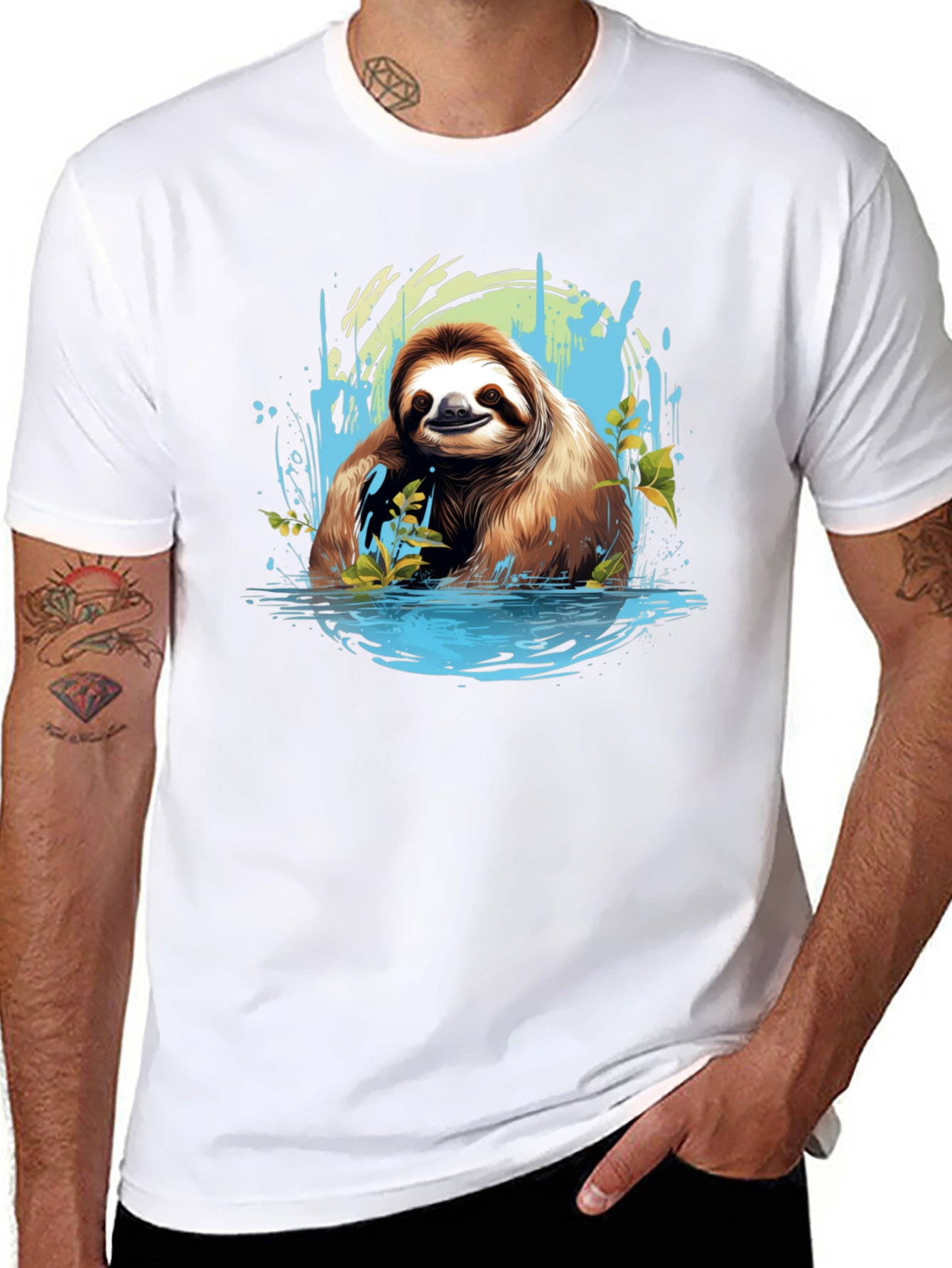 Sloth in Water Black T-Shirt - Relaxed Wildlife Tee