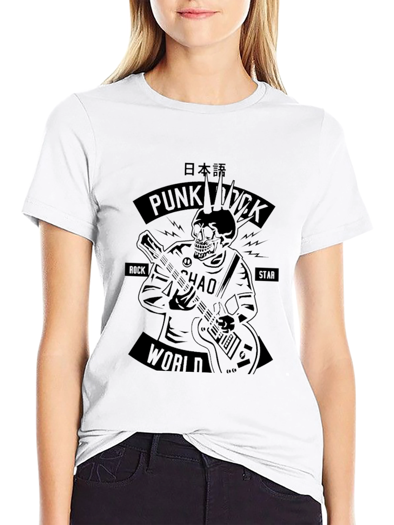 Punk Rock Skeleton Graphic Tee - Black