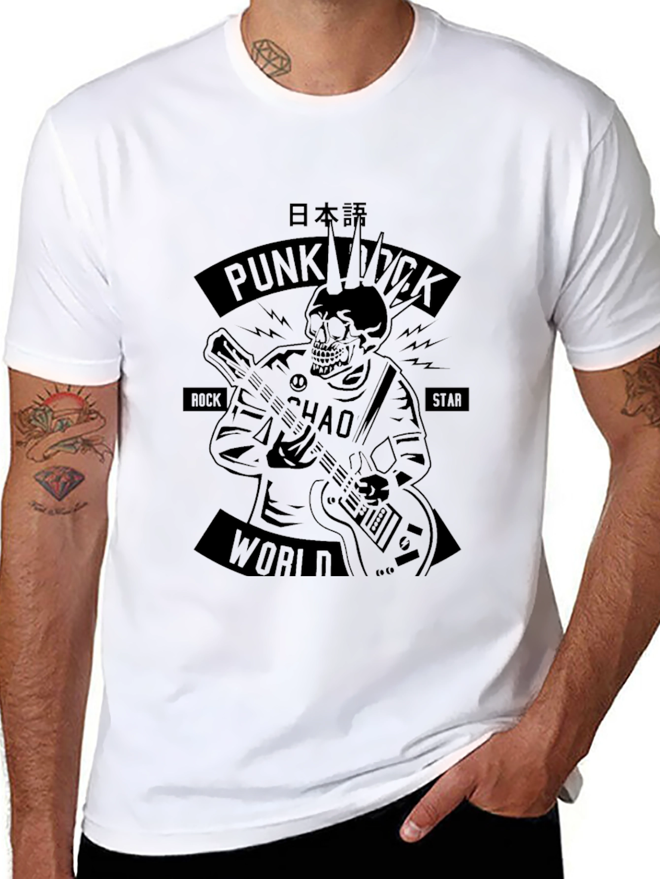 Punk Rock Skeleton Graphic Tee - Black