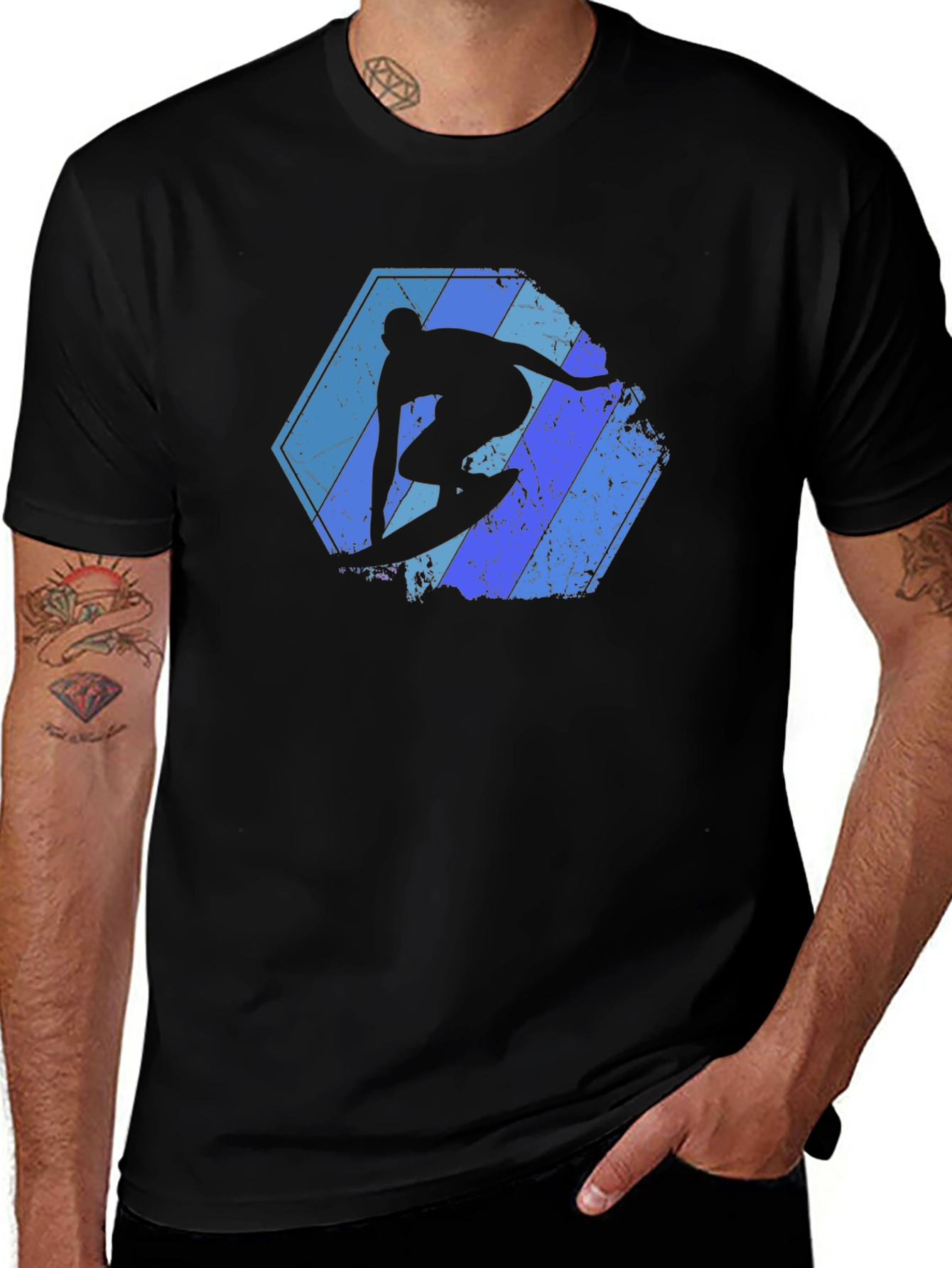 Surfing Silhouette Graphic Tee - Black