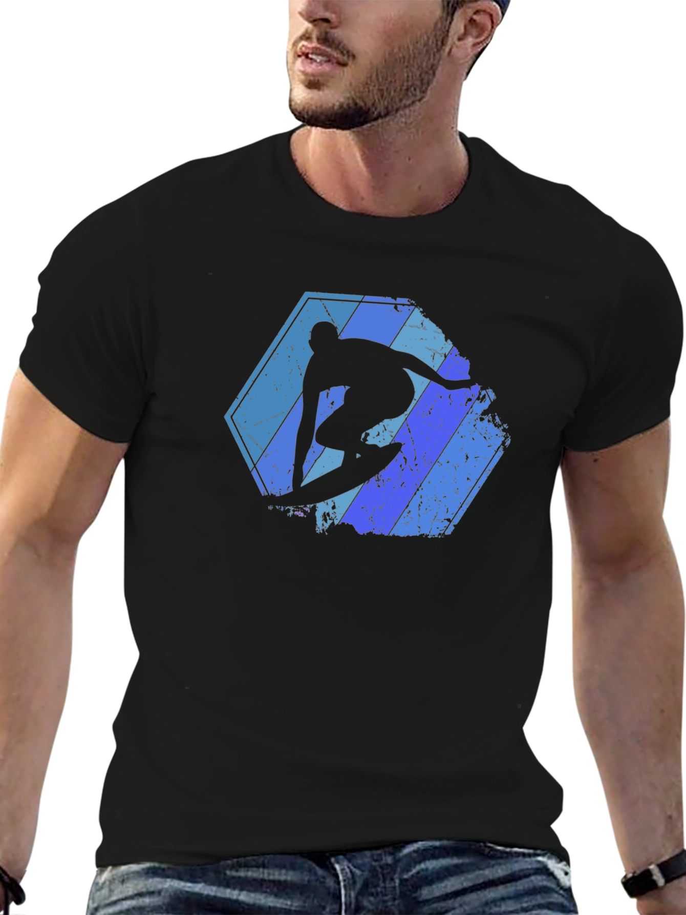 Surfing Silhouette Graphic Tee - Black