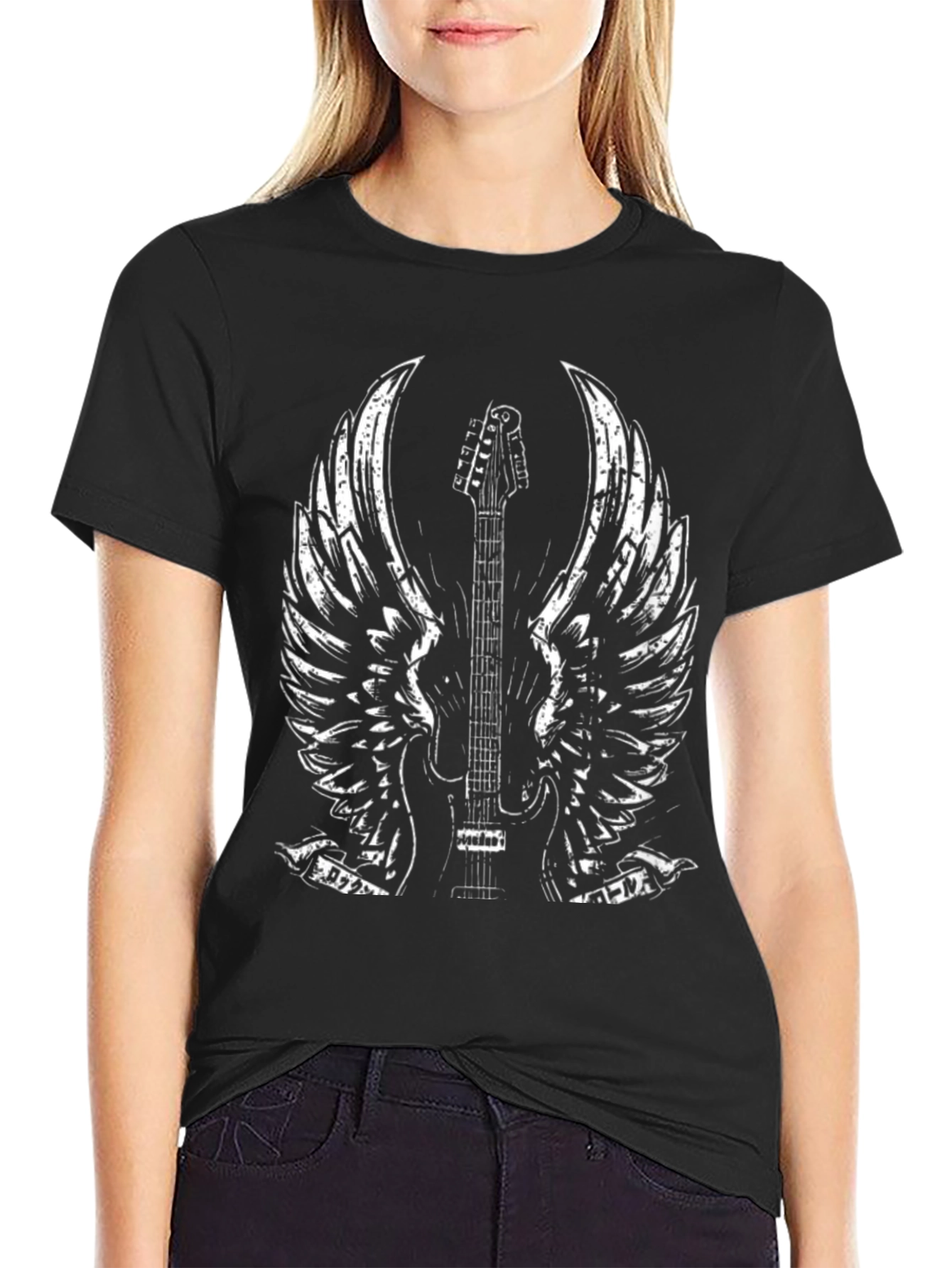 Guitar Wings Graphic Tee - Rocker Style Black T-Shirt