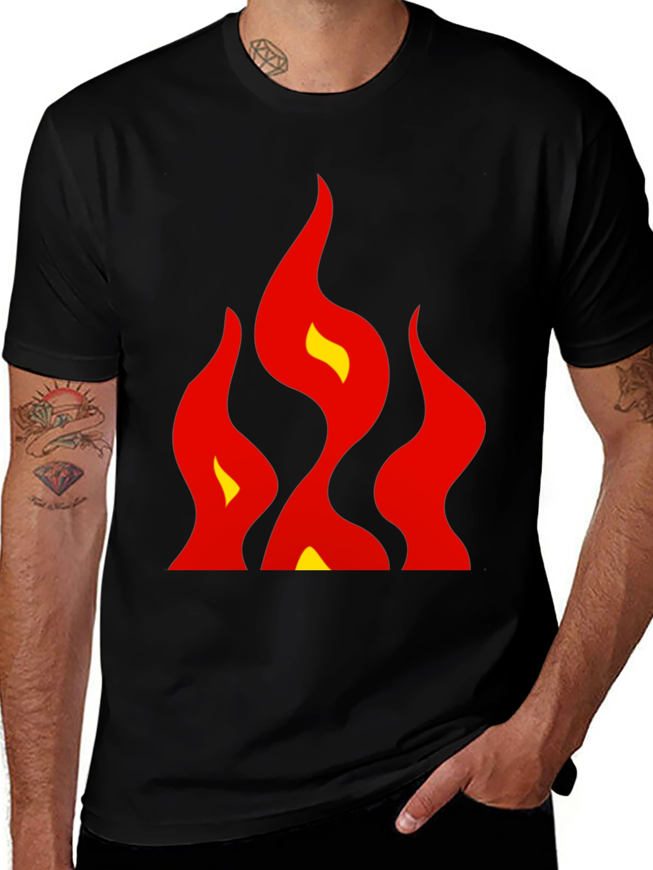 Bold Flames Graphic Tee - Black Cotton