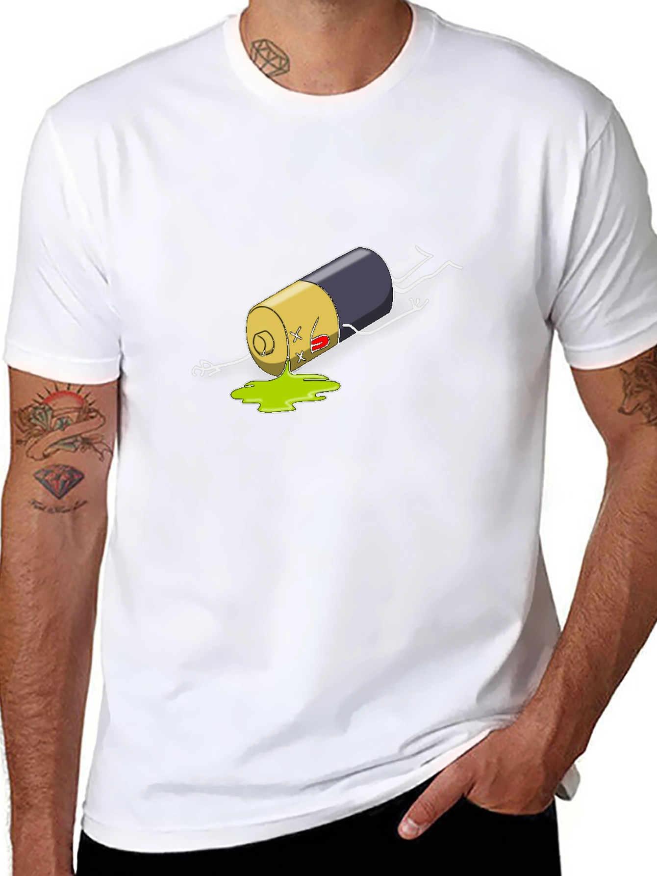 Humorous Battery Graphic T-Shirt - Black