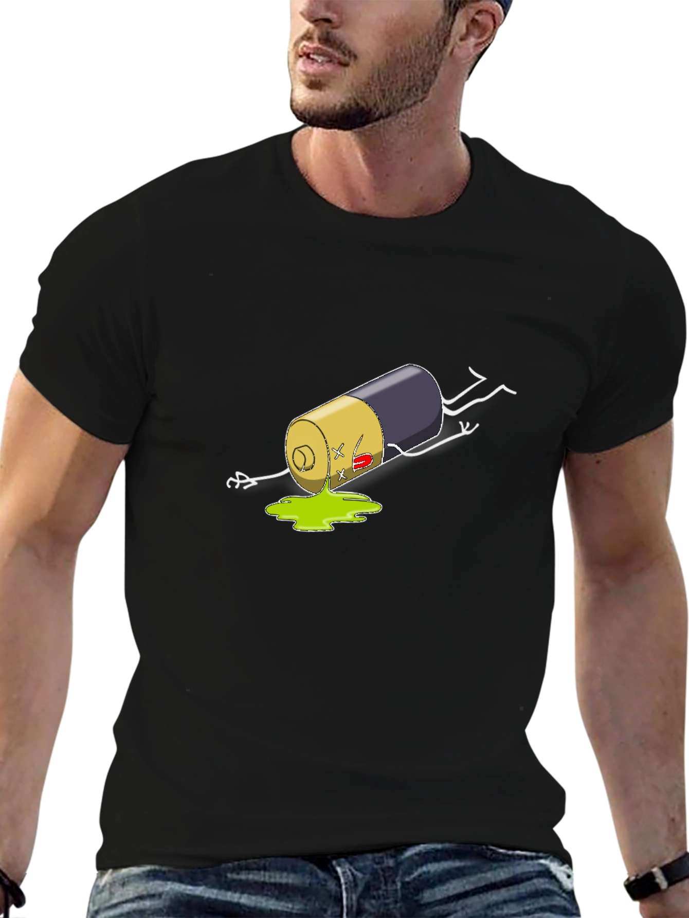 Humorous Battery Graphic T-Shirt - Black