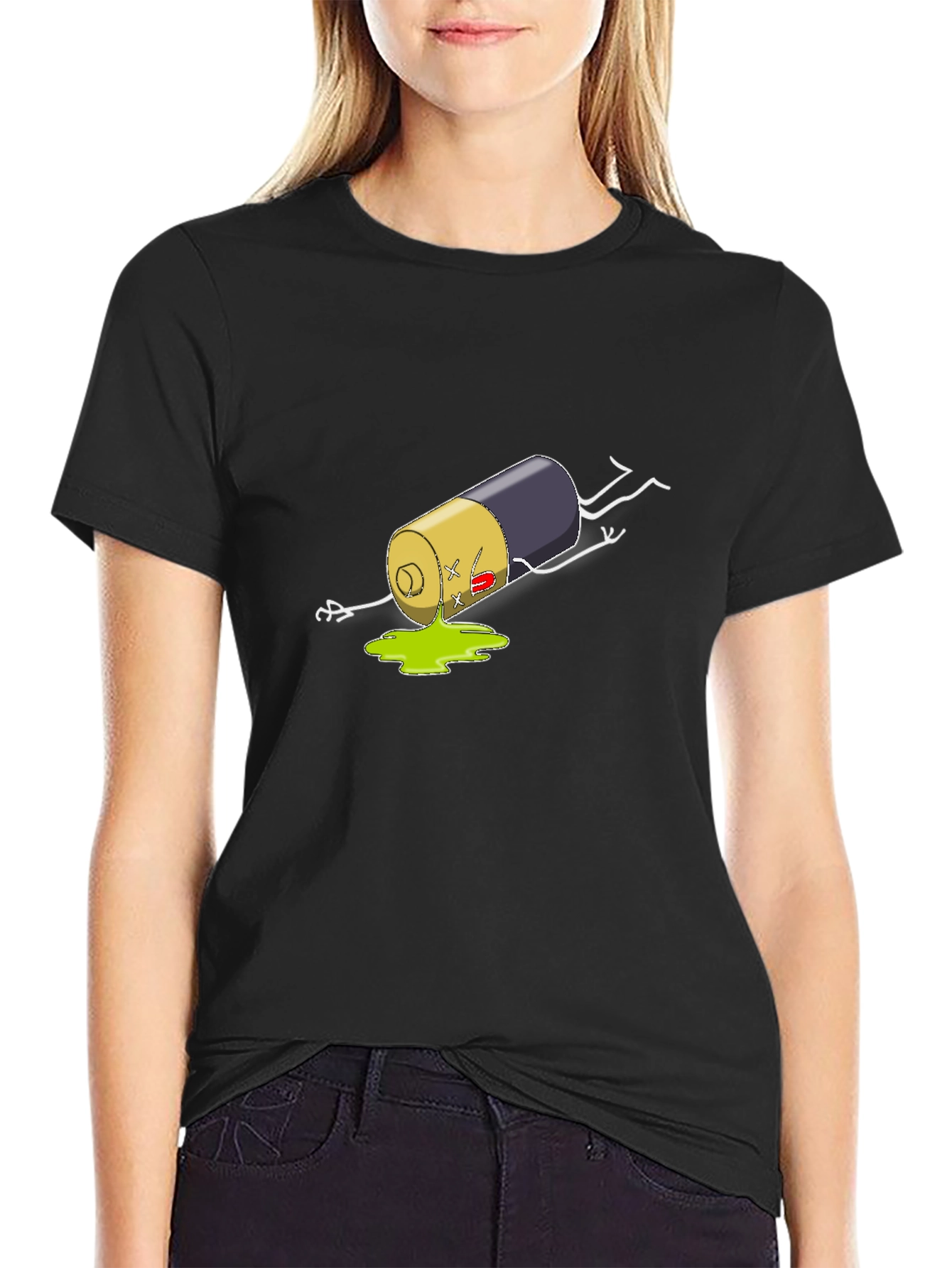 Humorous Battery Graphic T-Shirt - Black