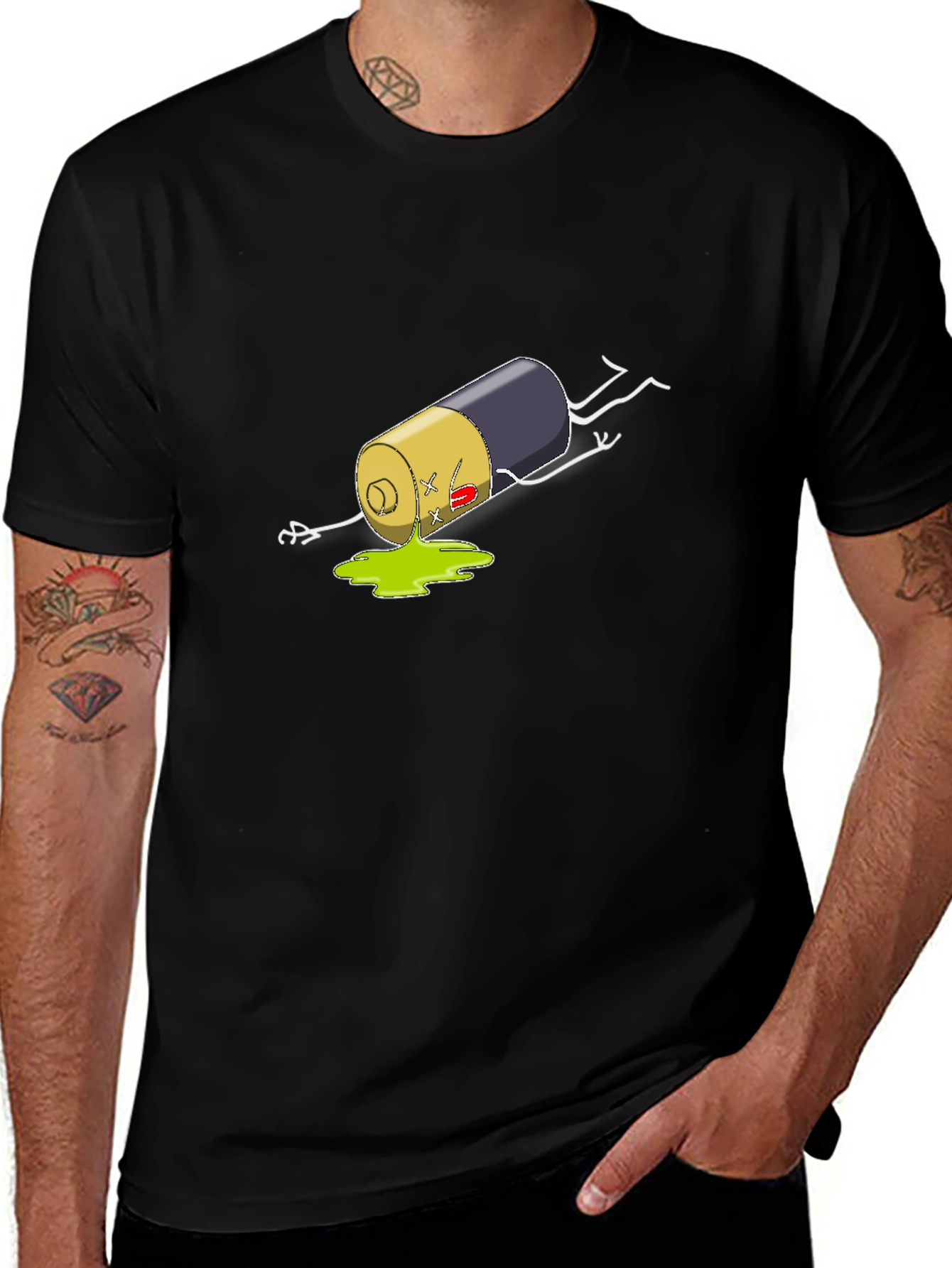 Humorous Battery Graphic T-Shirt - Black