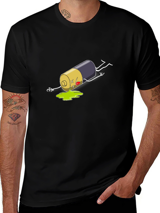 Humorous Battery Graphic T-Shirt - Black