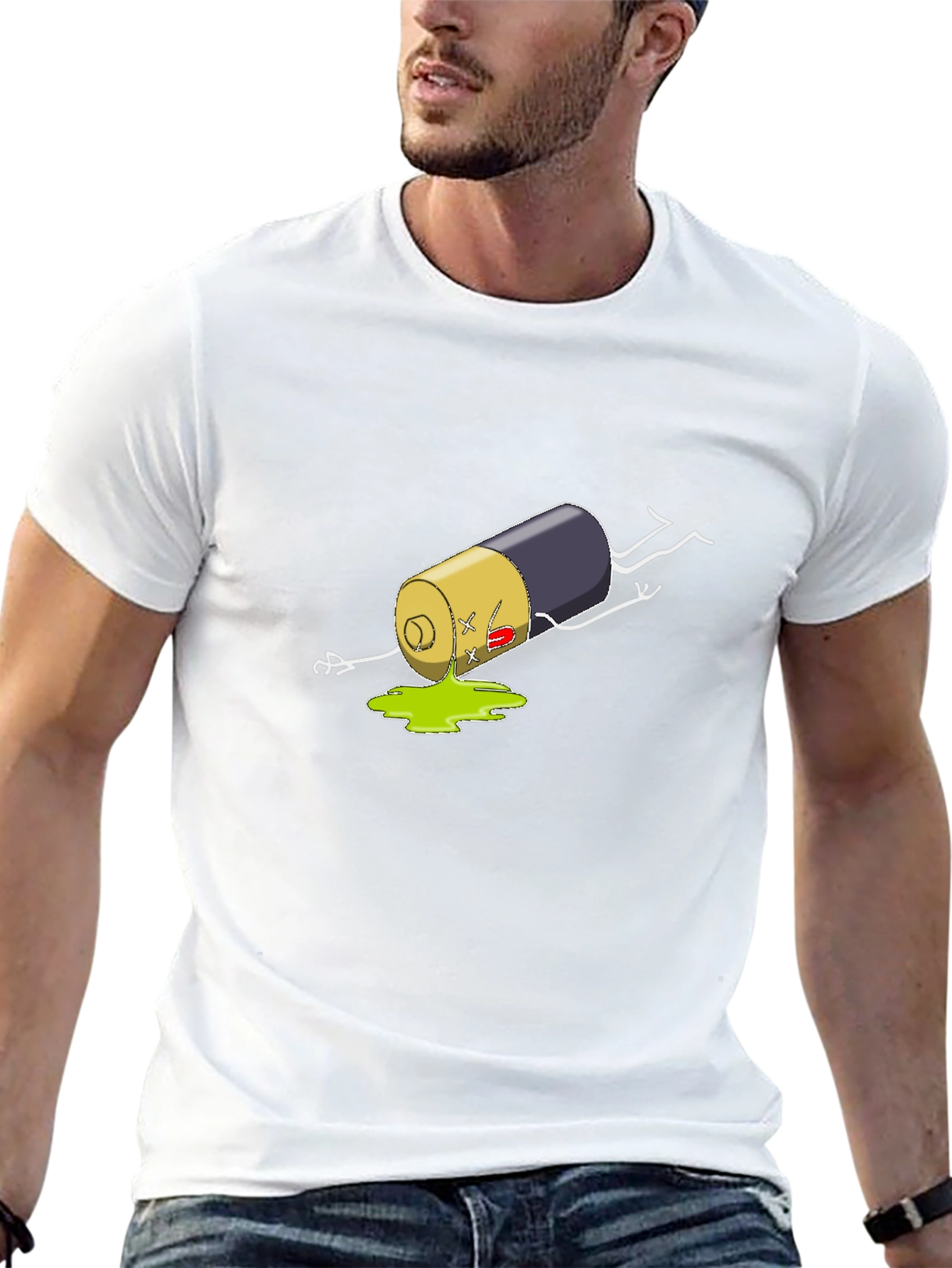 Humorous Battery Graphic T-Shirt - Black
