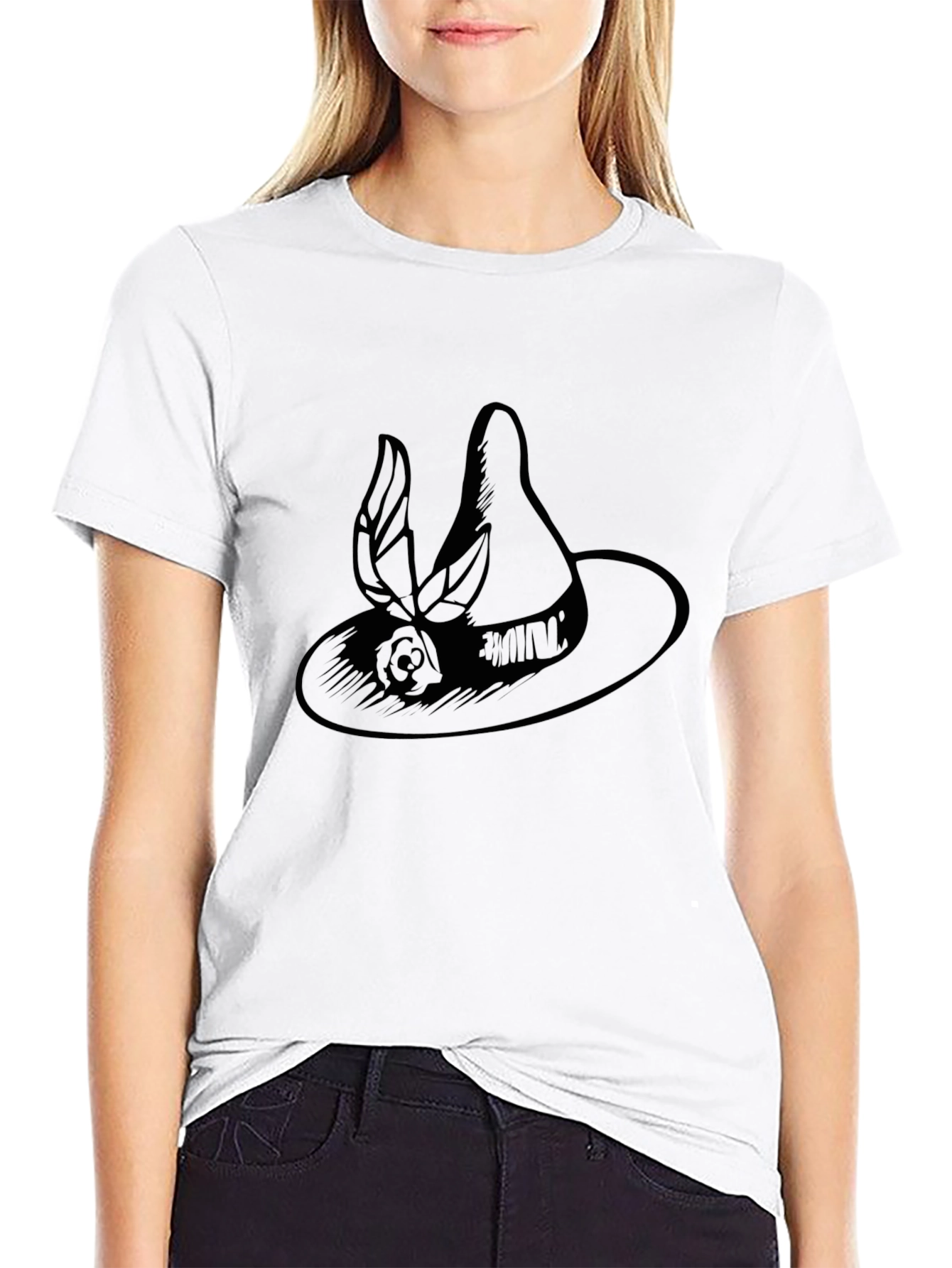 Elegant Hat Graphic Black Tee - Unisex Fashion