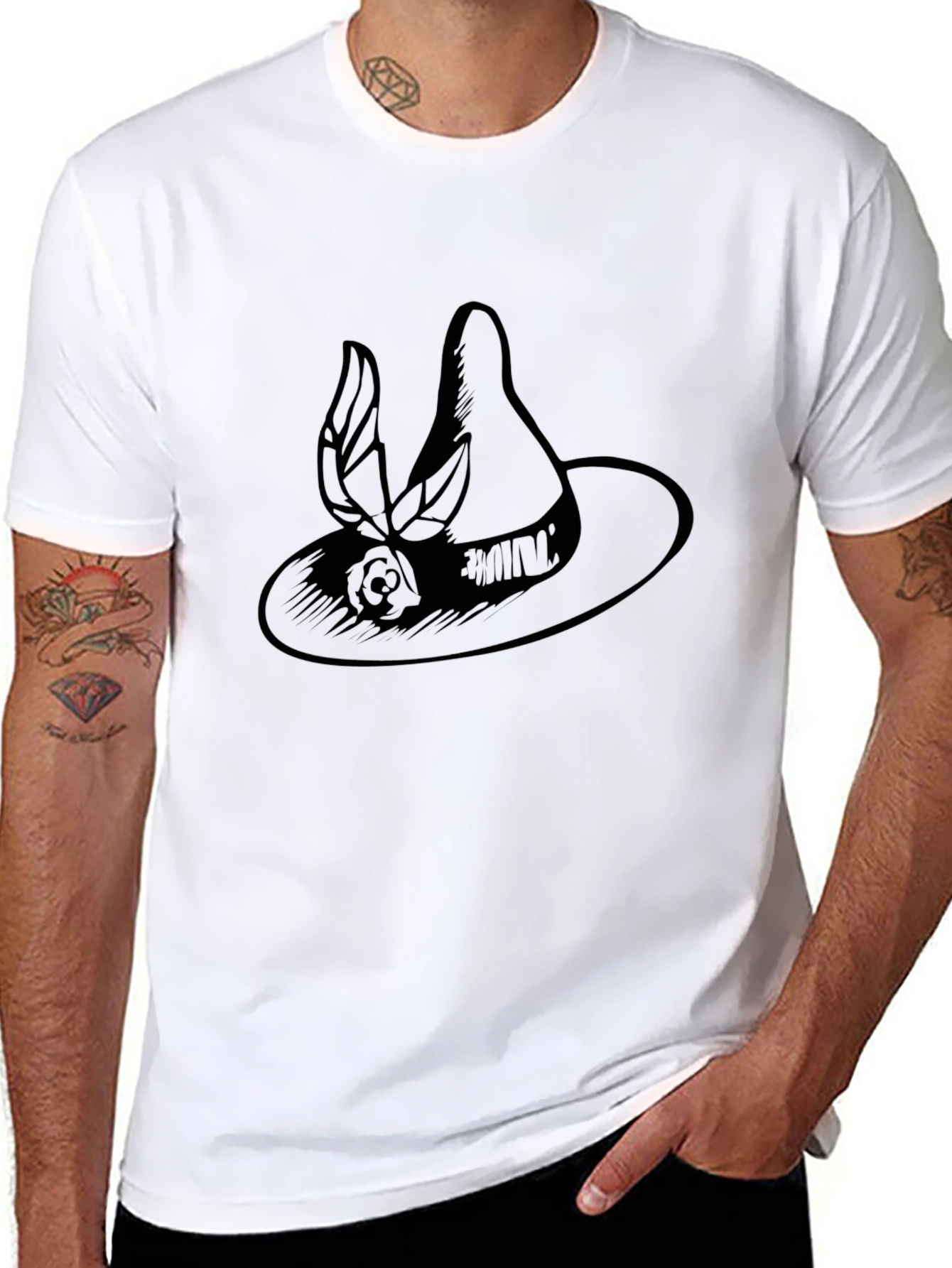Elegant Hat Graphic Black Tee - Unisex Fashion