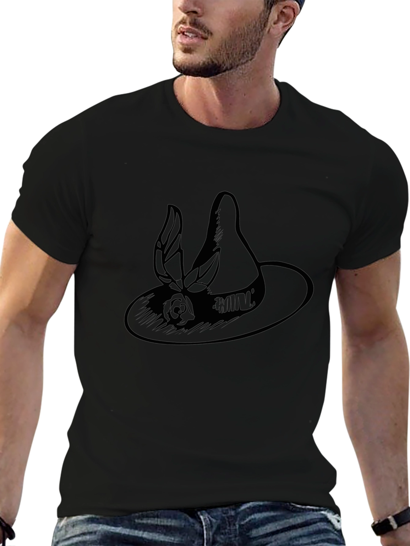 Elegant Hat Graphic Black Tee - Unisex Fashion