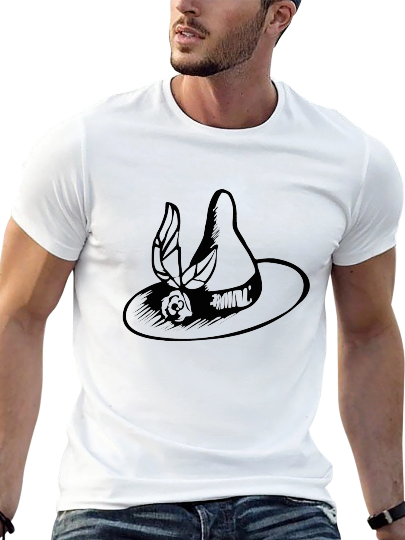 Elegant Hat Graphic Black Tee - Unisex Fashion