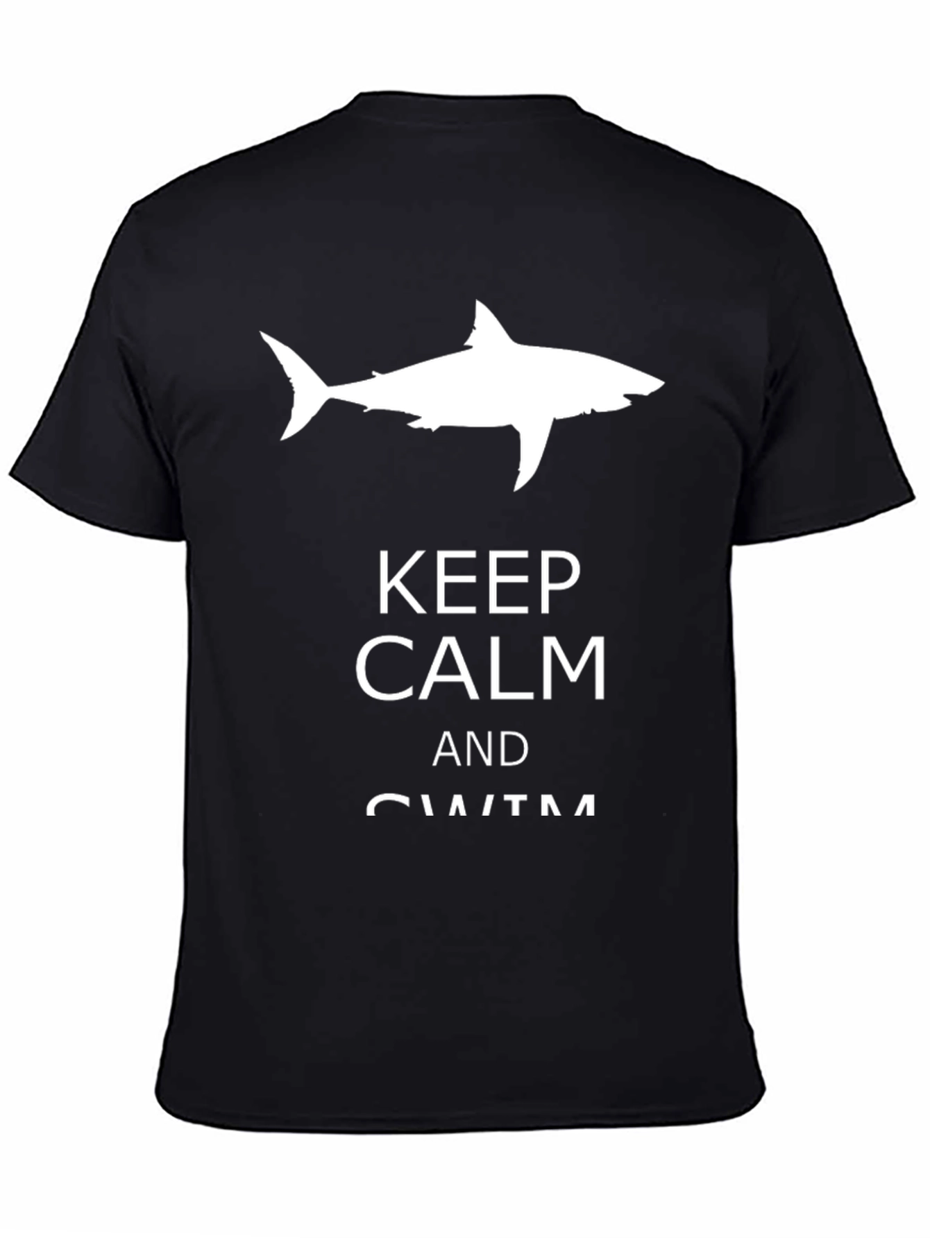 Keep Calm and Swim Black T-Shirt with Shark