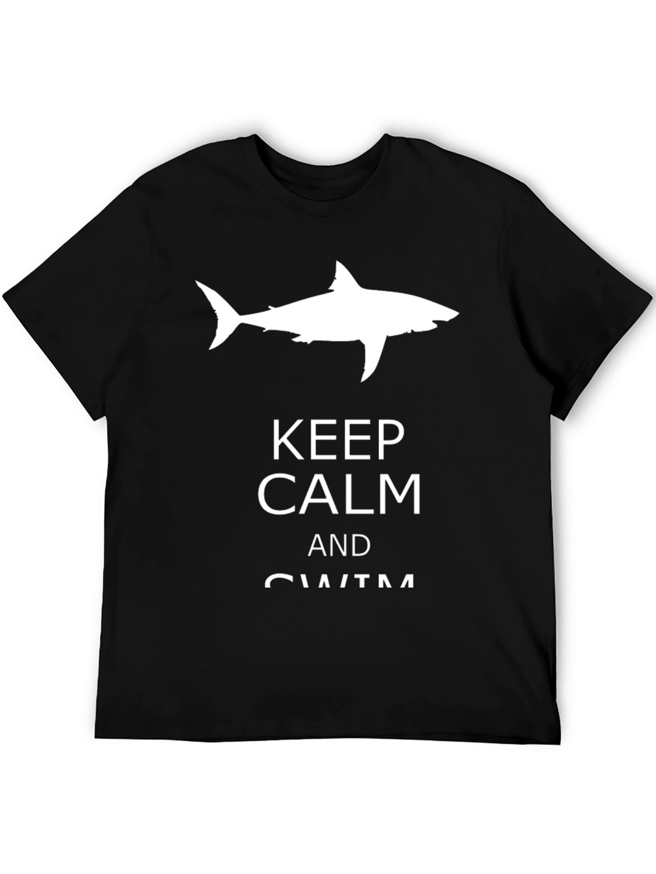 Keep Calm and Swim Black T-Shirt with Shark