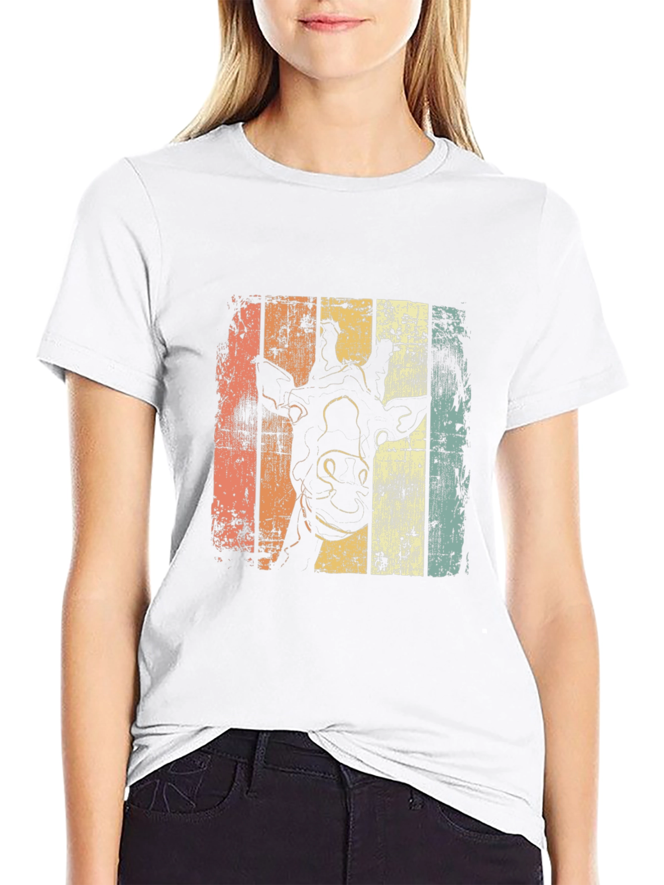 Retro Giraffe Graphic Tee - Black Casual Shirt